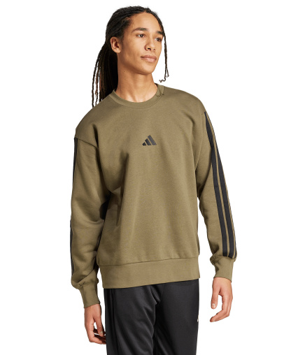 adidas Men's Essentials 3-Stripes Fleece Sweatshirt - Olive Strata