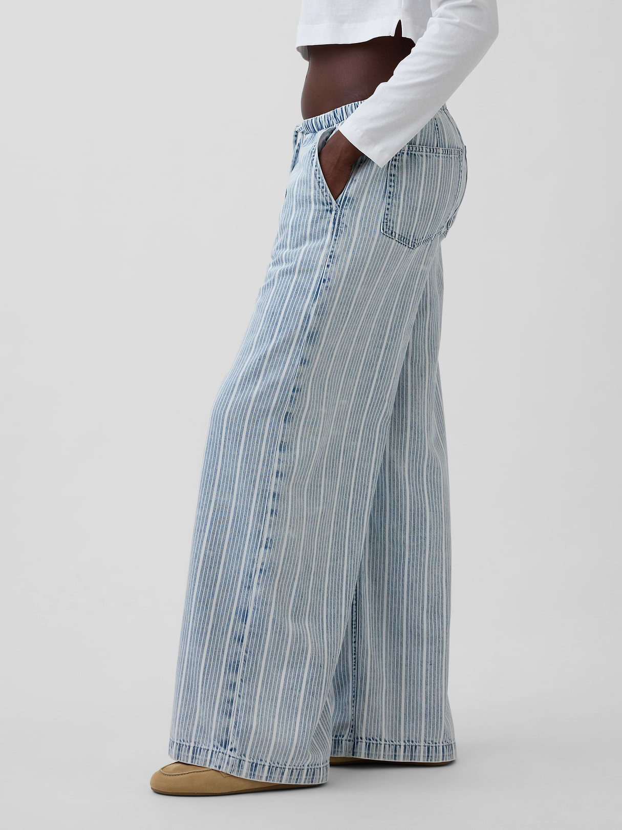 Mid Rise UltraSoft Easy Baggy Jeans - Light indigo varsity stripe
