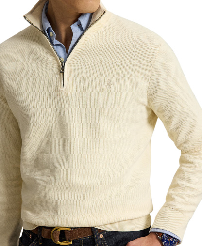 Polo Ralph Lauren Men's Mesh-Knit Cotton Quarter-Zip Sweater - Andover Cream