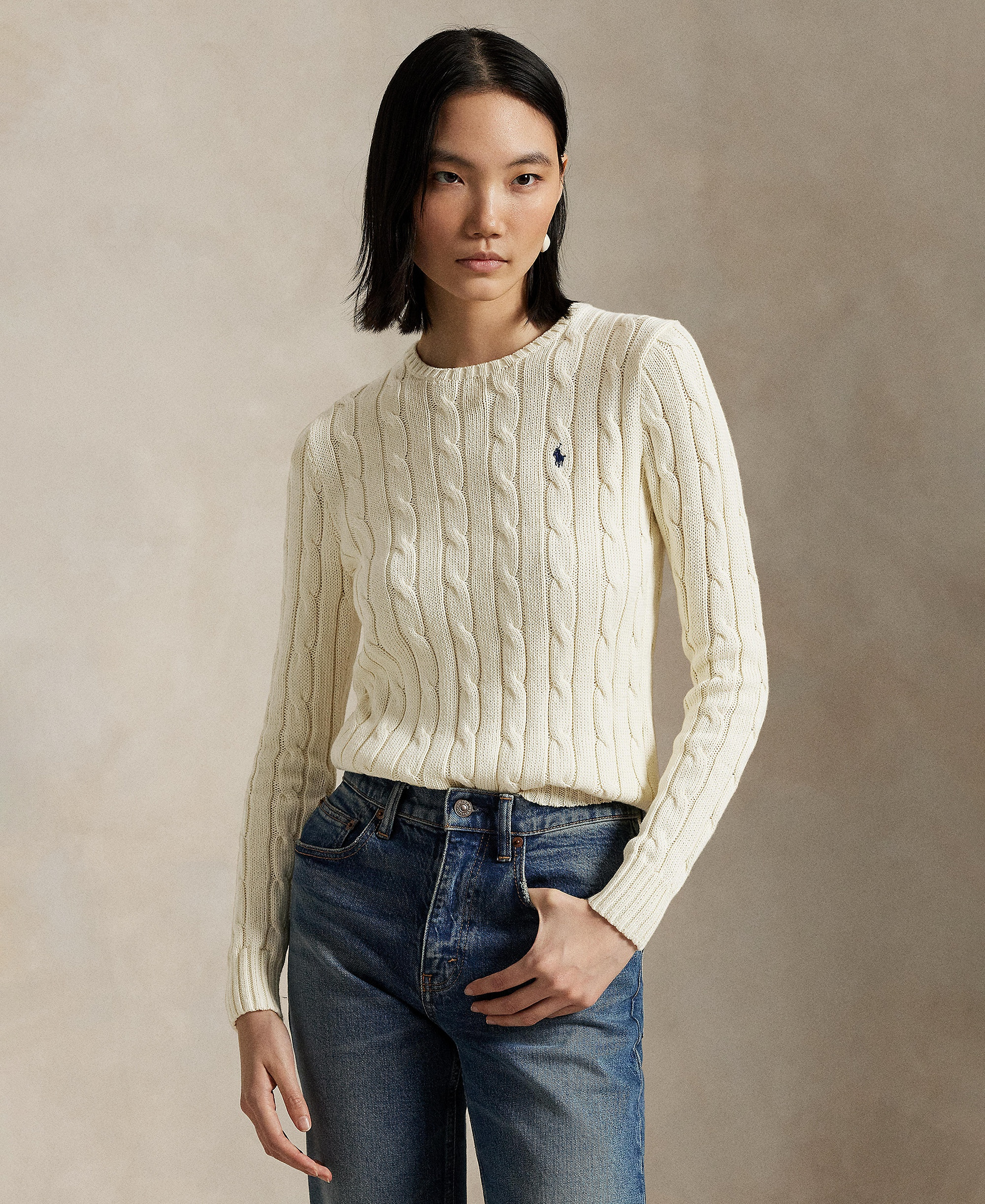 Polo Ralph Lauren Women's Cable Wool-Cashmere Crew Neck Sweater - Authentic Cream