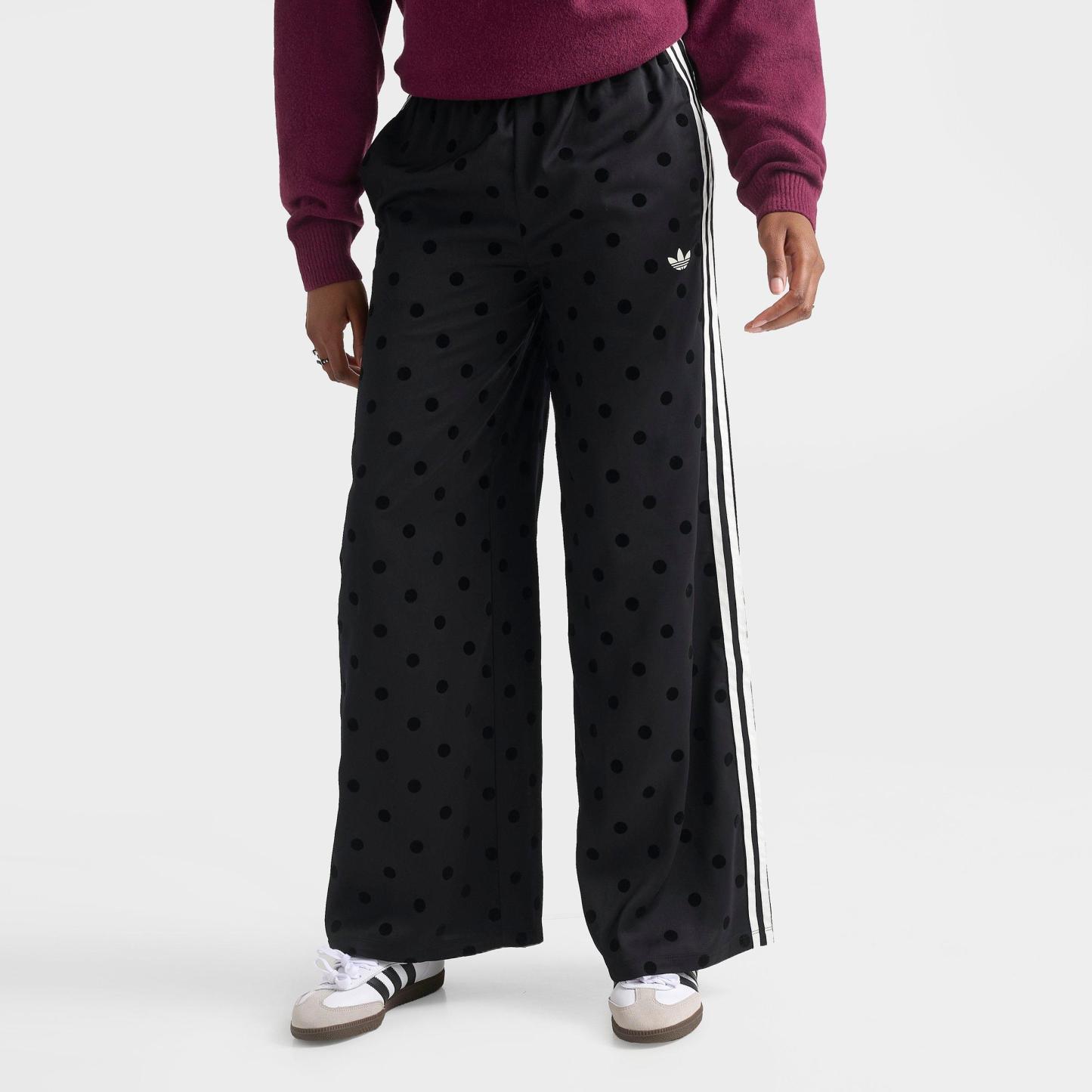 Women's adidas Originals Firebird Polka Dot Satin Wide-Leg Track Pants - Black