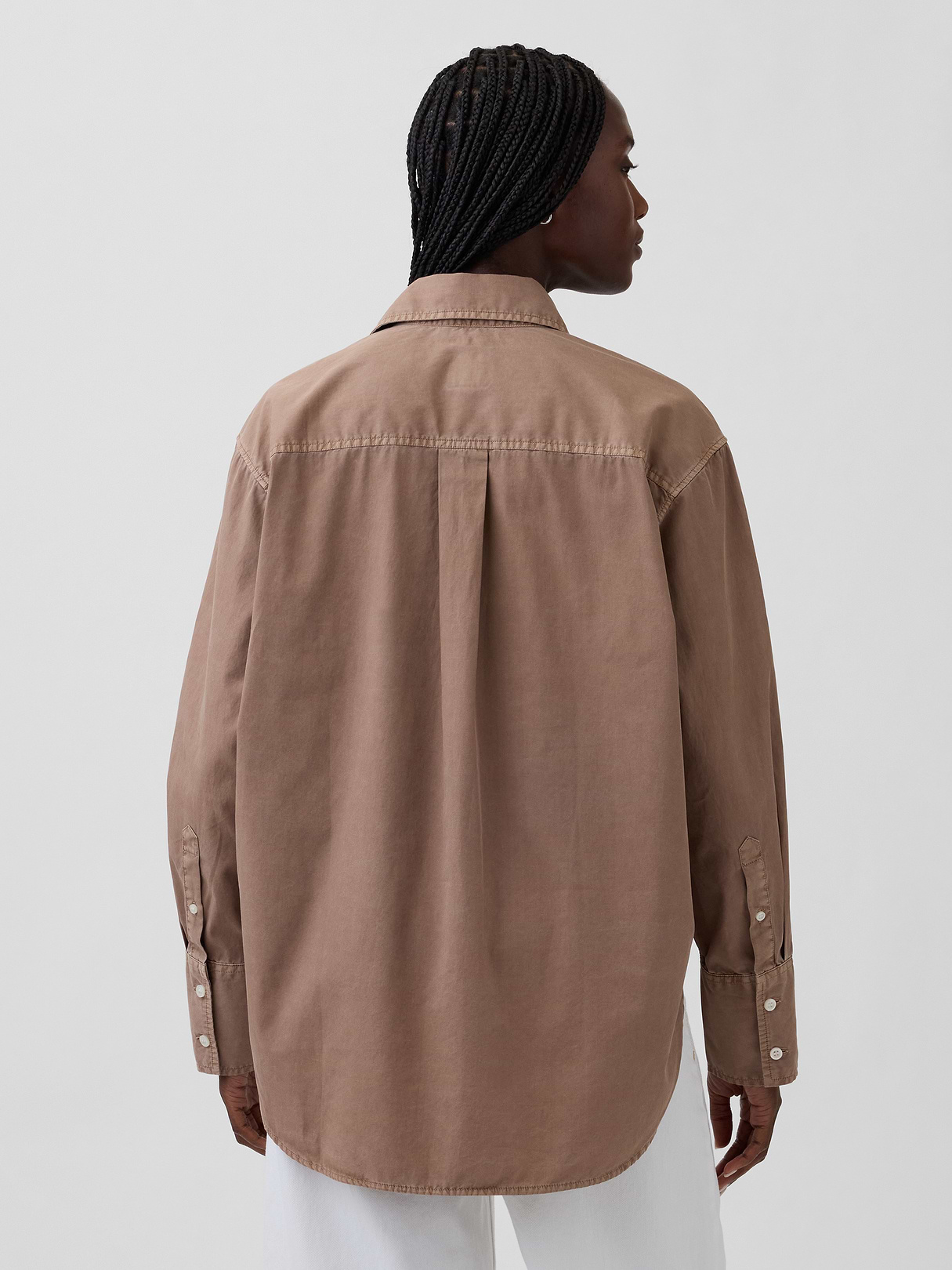 Organic Cotton Poplin Stripe Big Shirt - Amber wood brown
