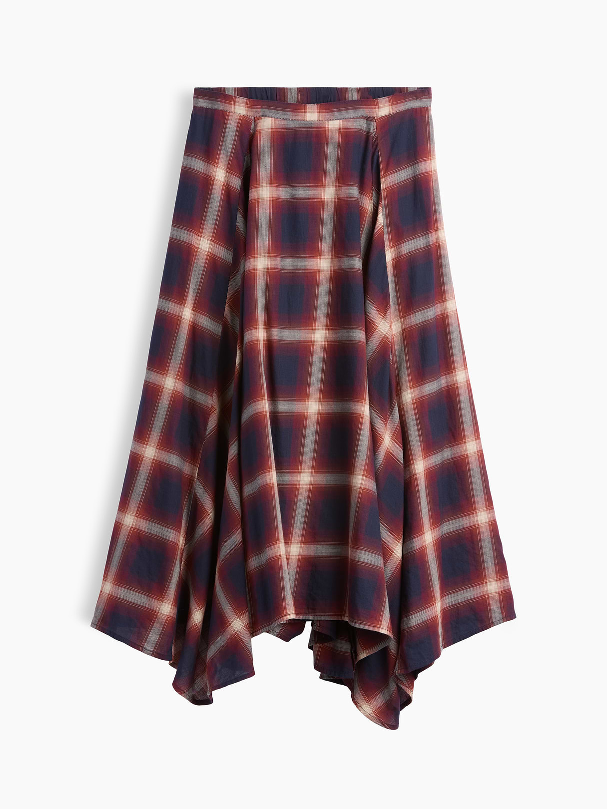 Plaid Maxi Handkerchief Skirt - Navy blue & red plaid