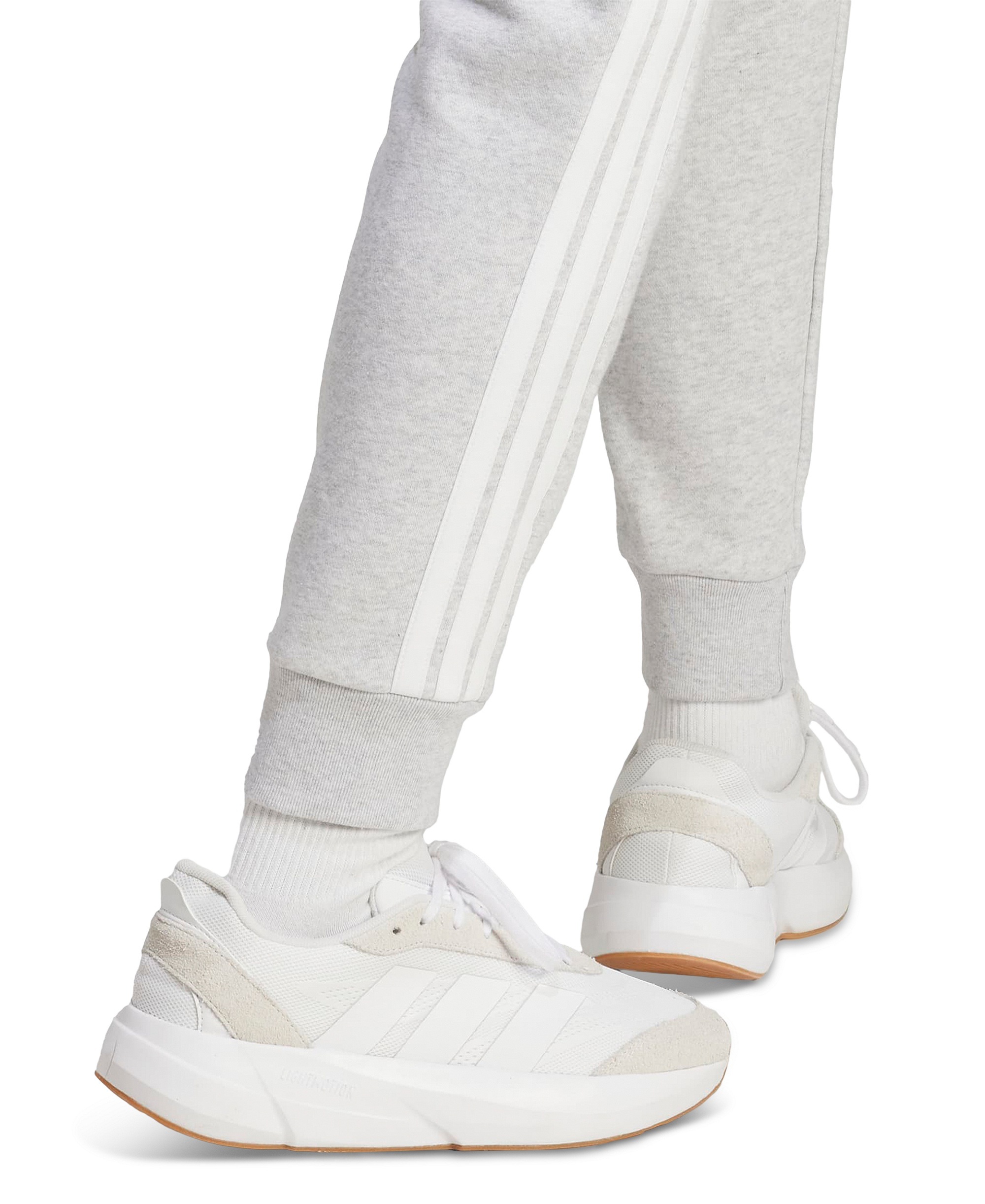 adidas Women's Essentials Three Stripes Fleece Slim Pants - Light Grey Heather/white