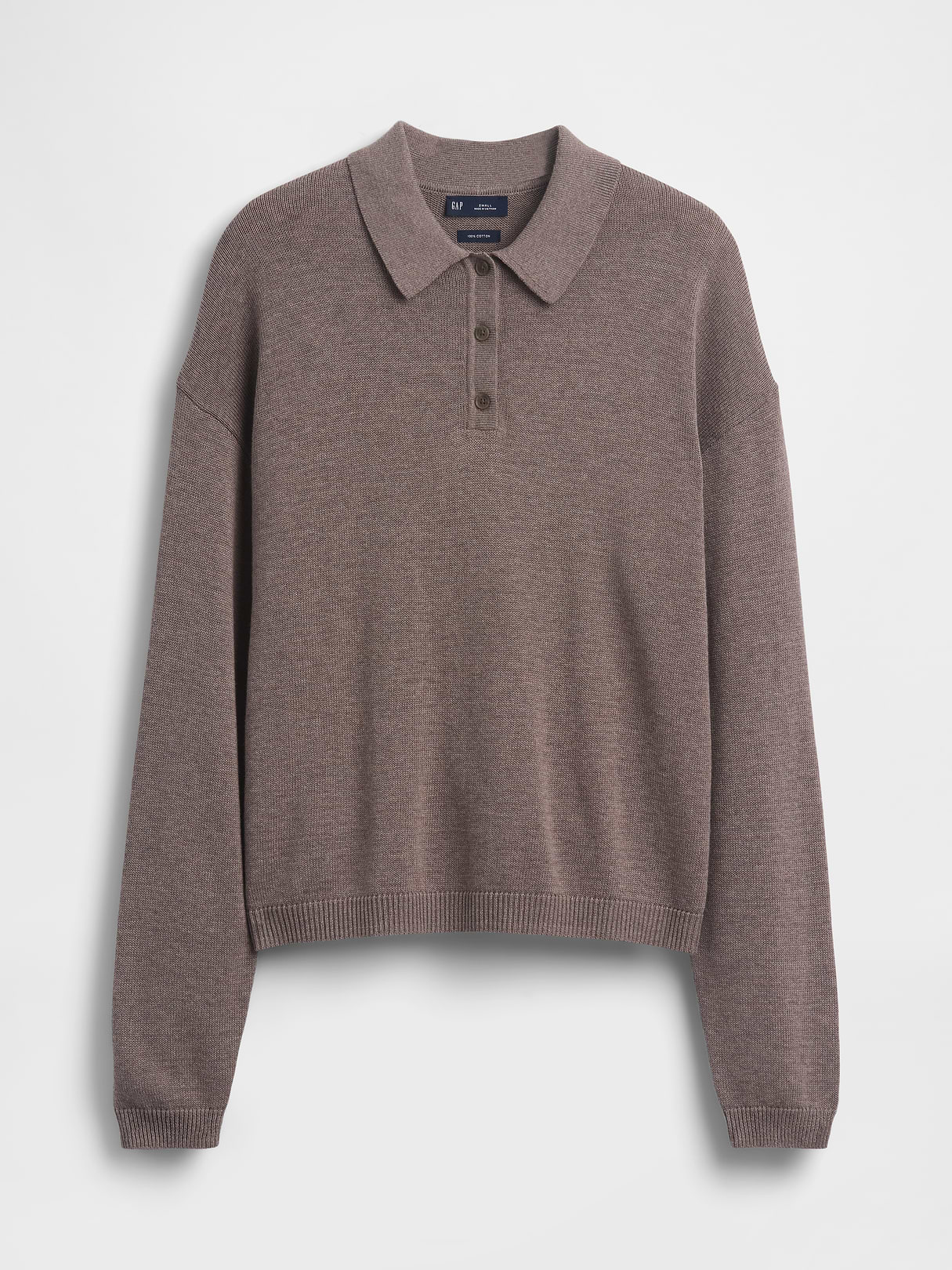 100% Cotton Relaxed Polo Sweater - Toasted almond brown