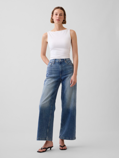 High Rise Stride Wide-Leg Ankle Jeans - Medium indigo