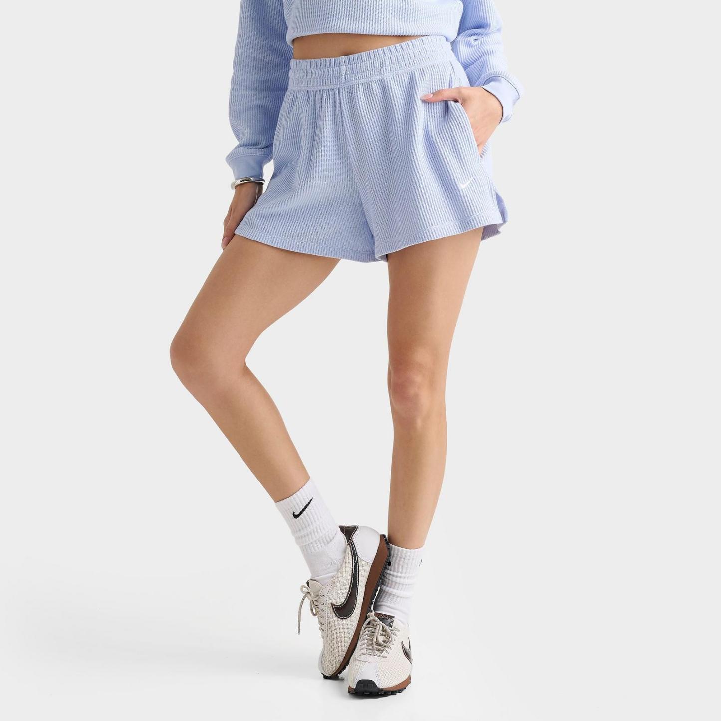 Women's Nike Sportswear Chill Waffle Loose Mid-Rise Shorts - Hydrogen Blue/Sail