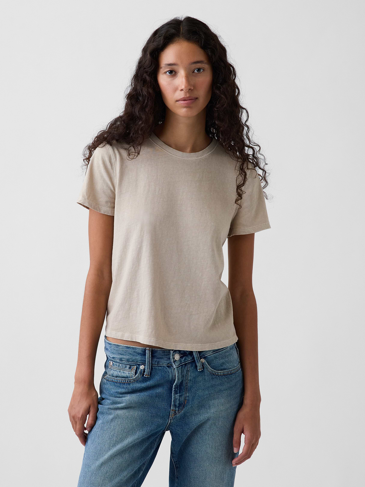 100% Cotton Authentic Shrunken T-Shirt - Cobblestone beige