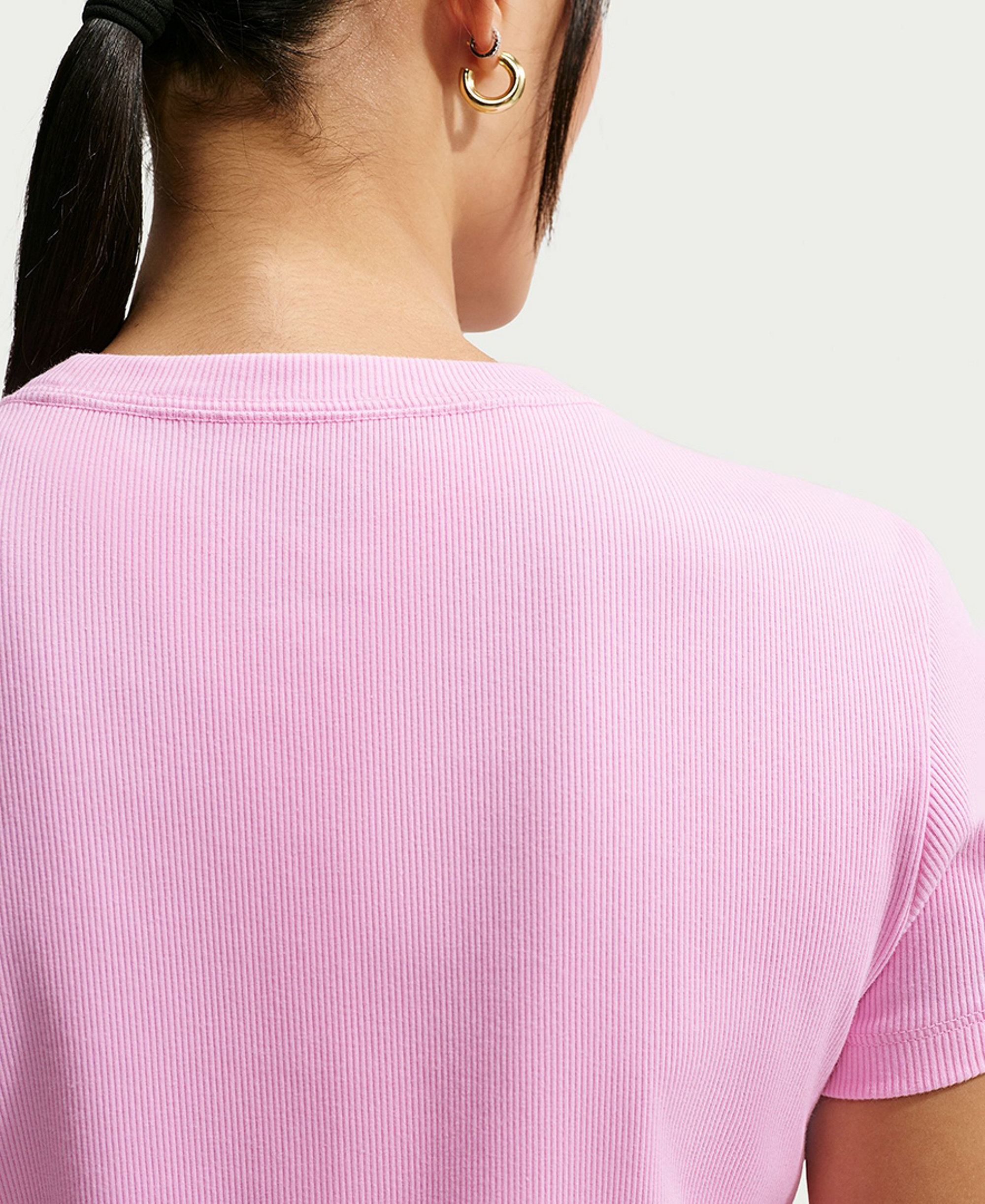 Nike Women's Sportswear Tight Ribbed Short-Sleeve T-Shirt - Pink Rise/sail