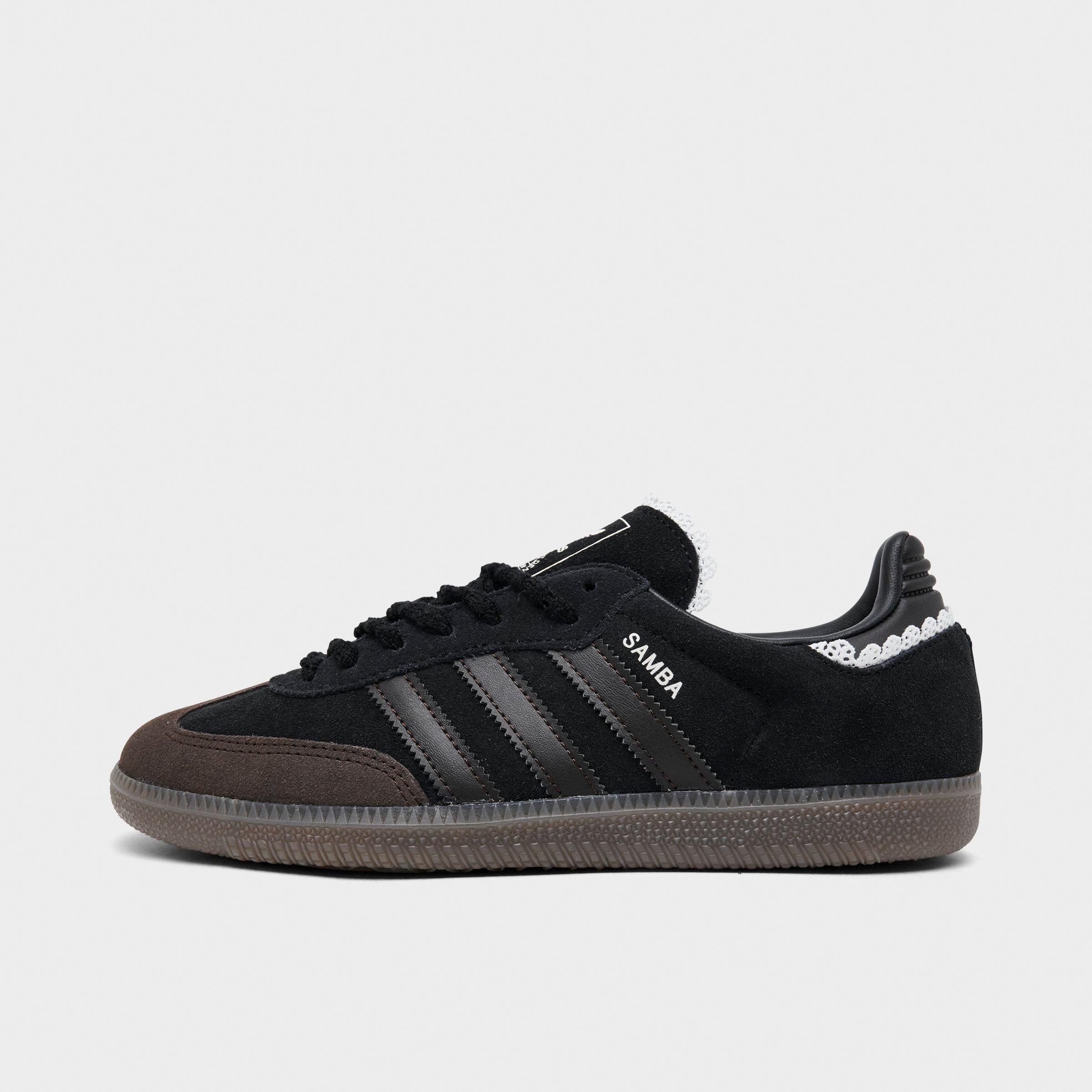 Women's adidas Originals Samba OG Casual Shoes - Part 5 - Core Black/Aurora Coffee/Gum - Left shoe facing left. Outside of the shoe.