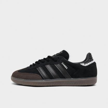 Women's adidas Originals Samba OG Casual Shoes - Part 5 - Core Black/Aurora Coffee/Gum - Left shoe facing left. Outside of the shoe.