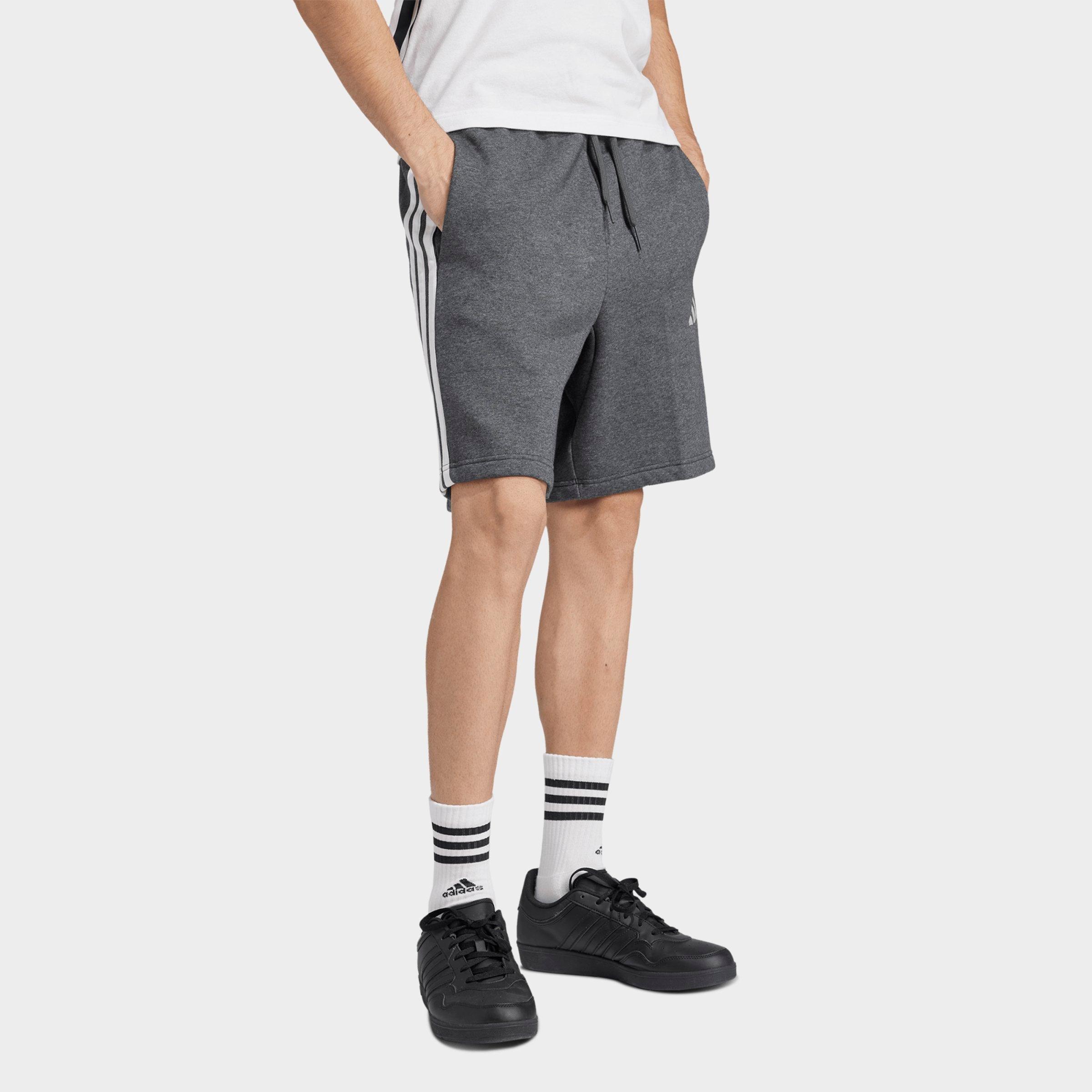 Men's adidas Essentials 3-Stripes Fleece Shorts - Medium Grey Heather/Black