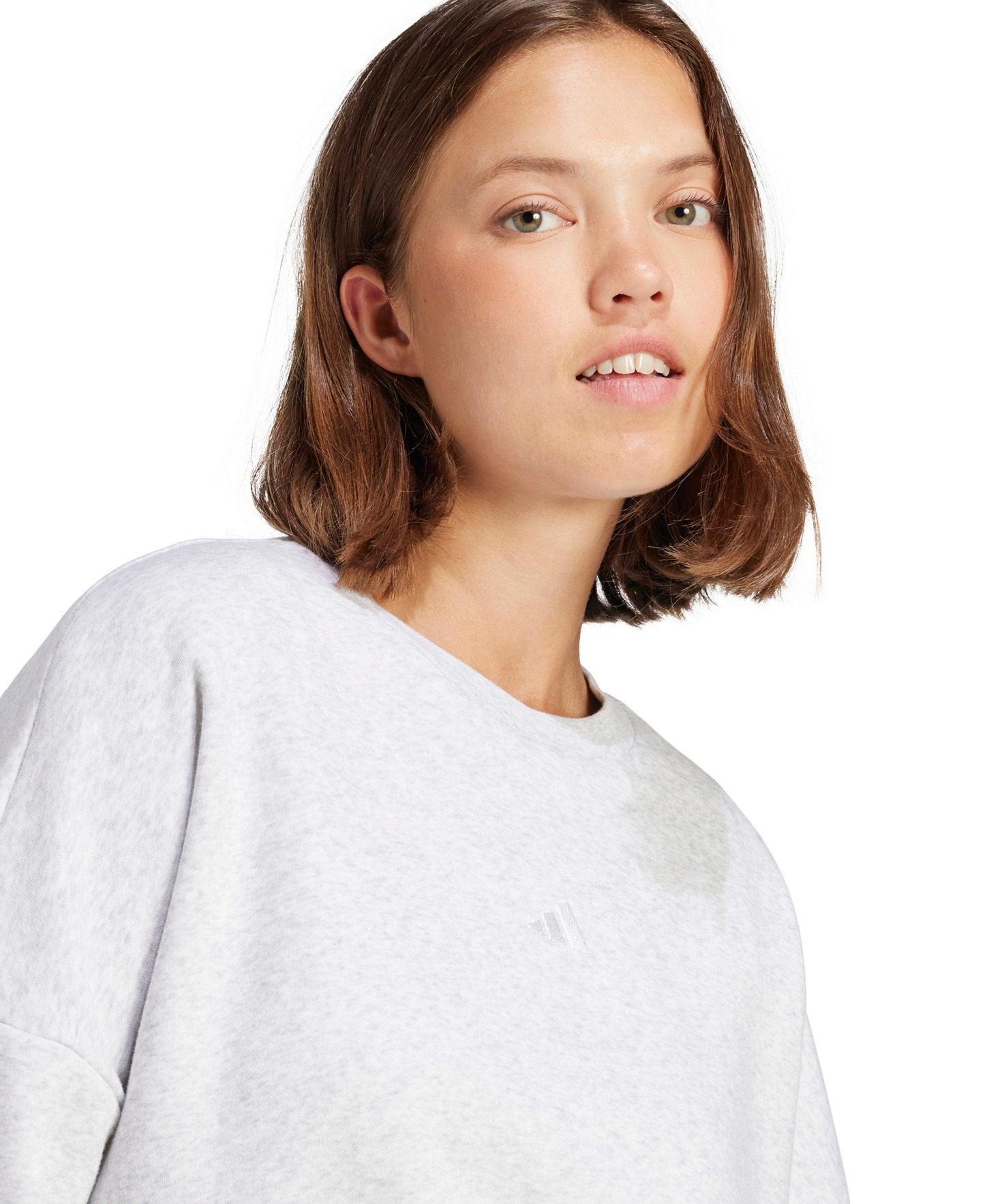 adidas Women's Essentials Crewneck Small-Logo Sweatshirt - Light Gray Heather/White