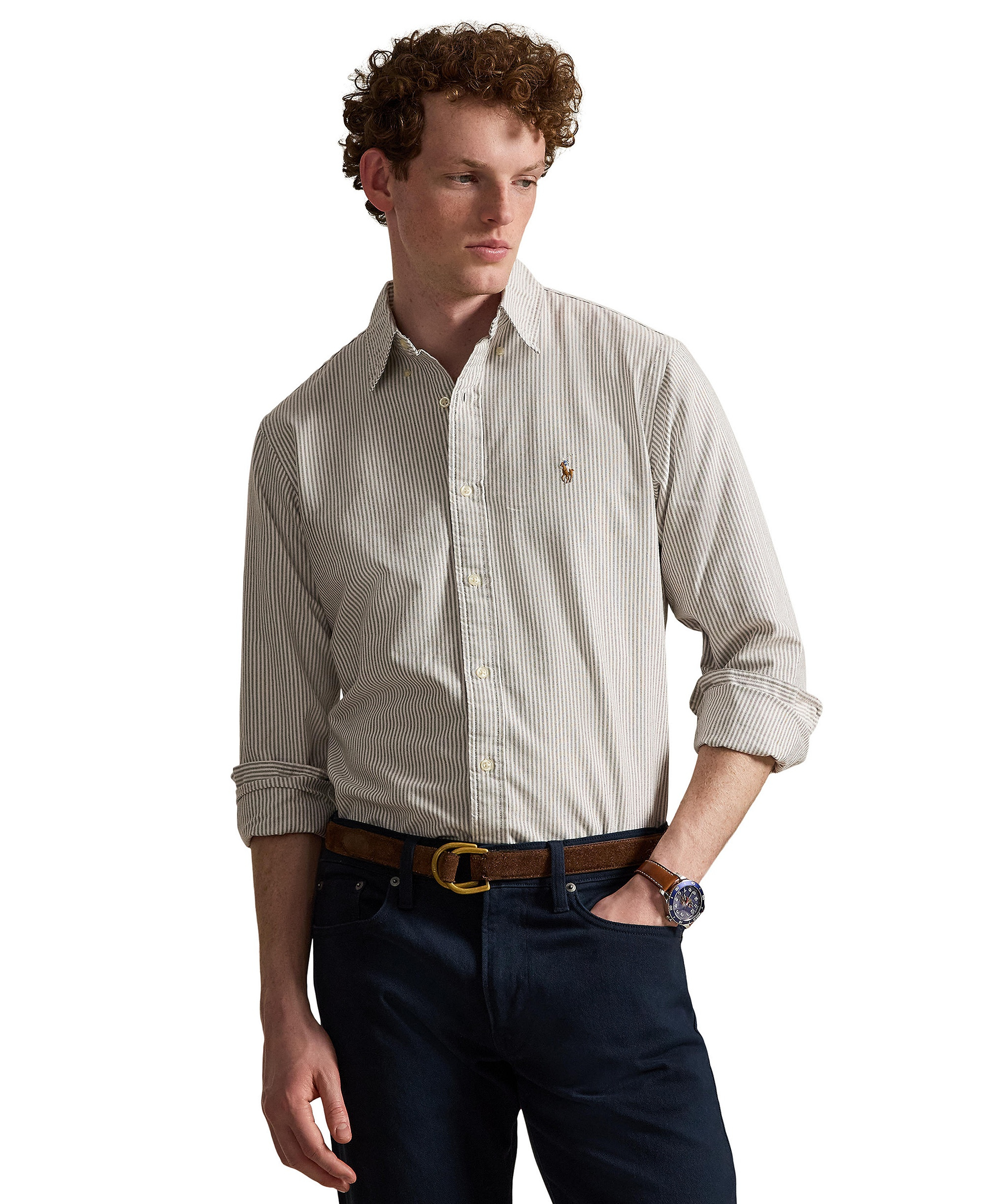 Polo Ralph Lauren Men's Classic-Fit Plaid Brushed Oxford Shirt - Nutmeg Brown White