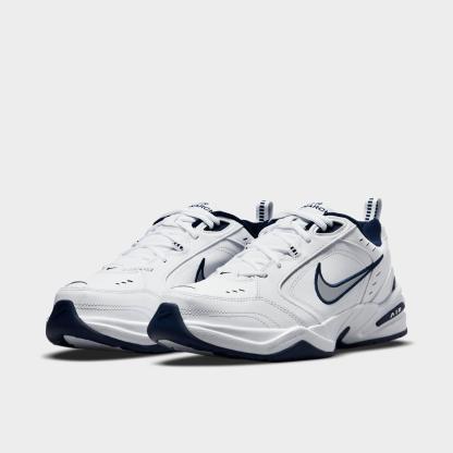 Men's Nithtke Air Monarch IV Casual Shoes (Wide Width 4E) - White/Midnight Navy/White/Metallic Silver - Both shoes facing left