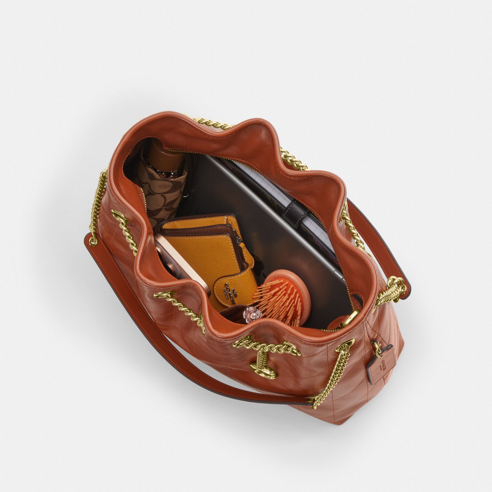 Evelyn Shoulder Bag With Quilting And Charm - Gold/Cinnamon - view 4