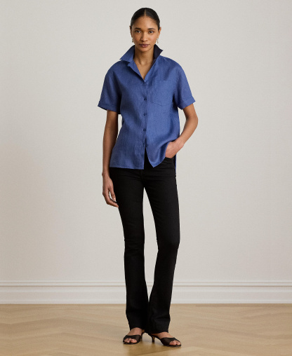 Lauren Ralph Lauren Women's Linen Short-Sleeve Camp Shirt - Inky Blue