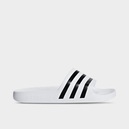 adidas adilette Aqua Slide Sandals - White/Black/White - Left shoe facing left. Outside of the shoe.