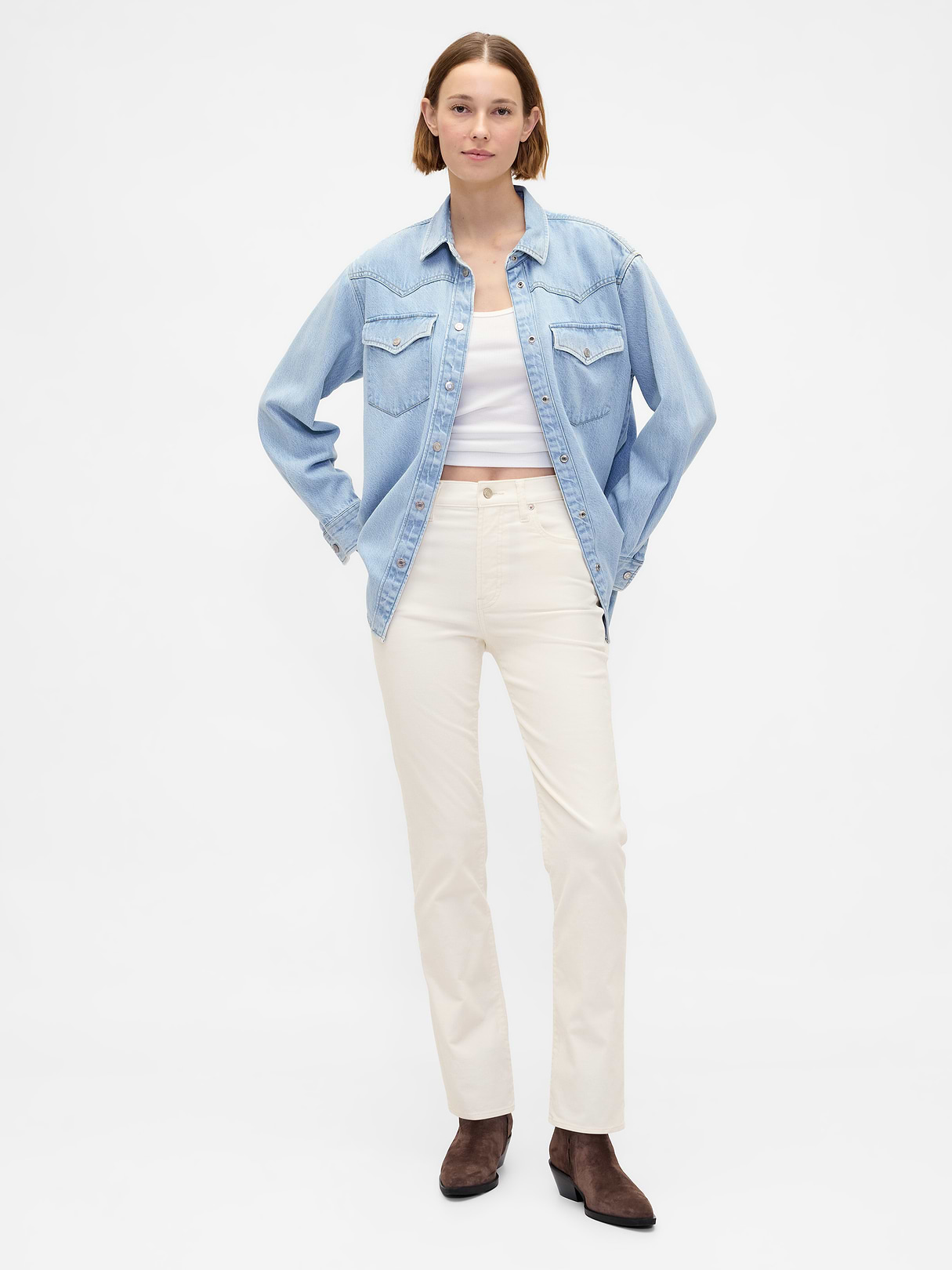 High Rise Belted '90s Slim Straight Jeans - Ivory beige heather