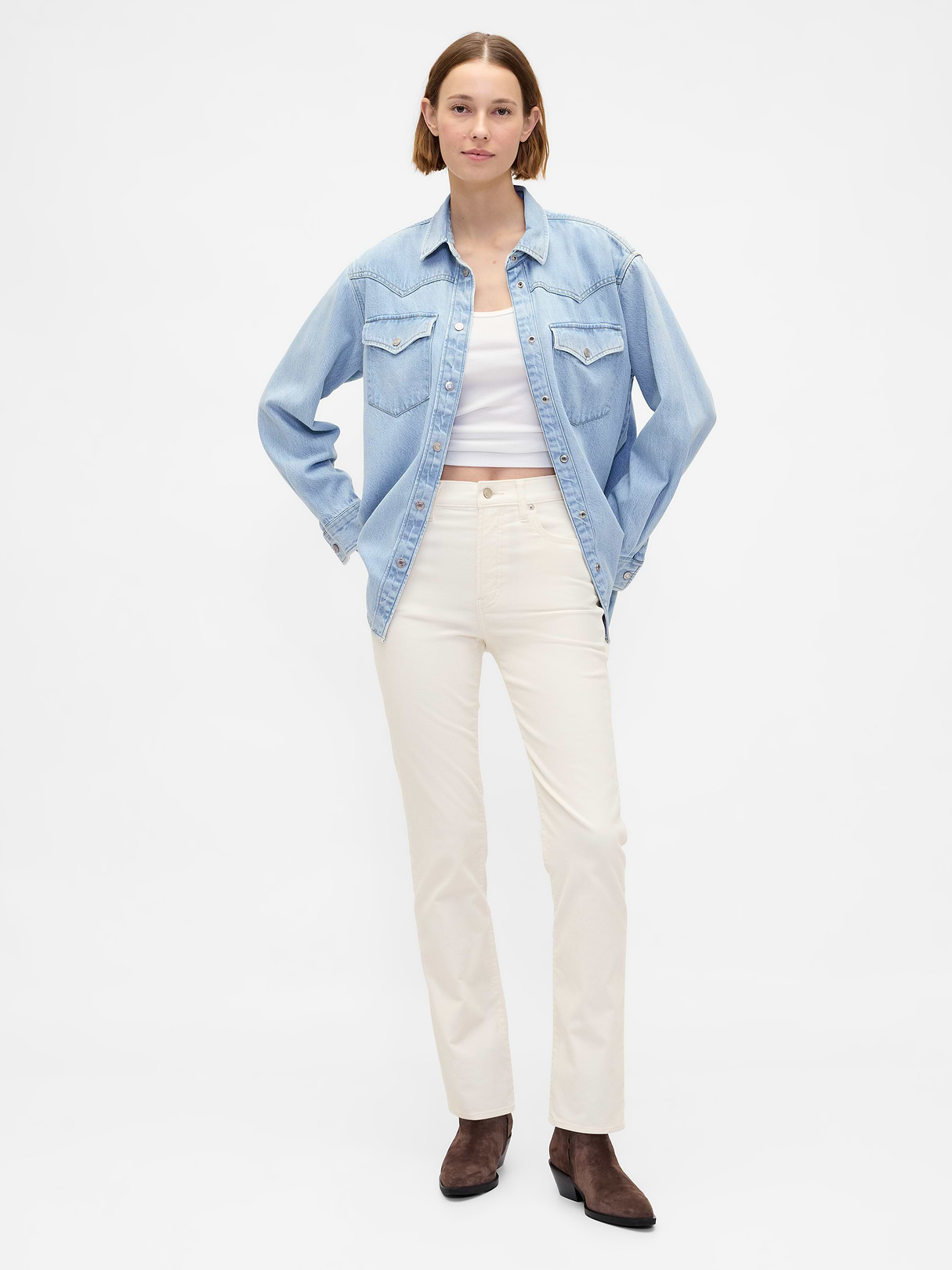 High Rise Belted '90s Slim Straight Jeans - Ivory beige heather