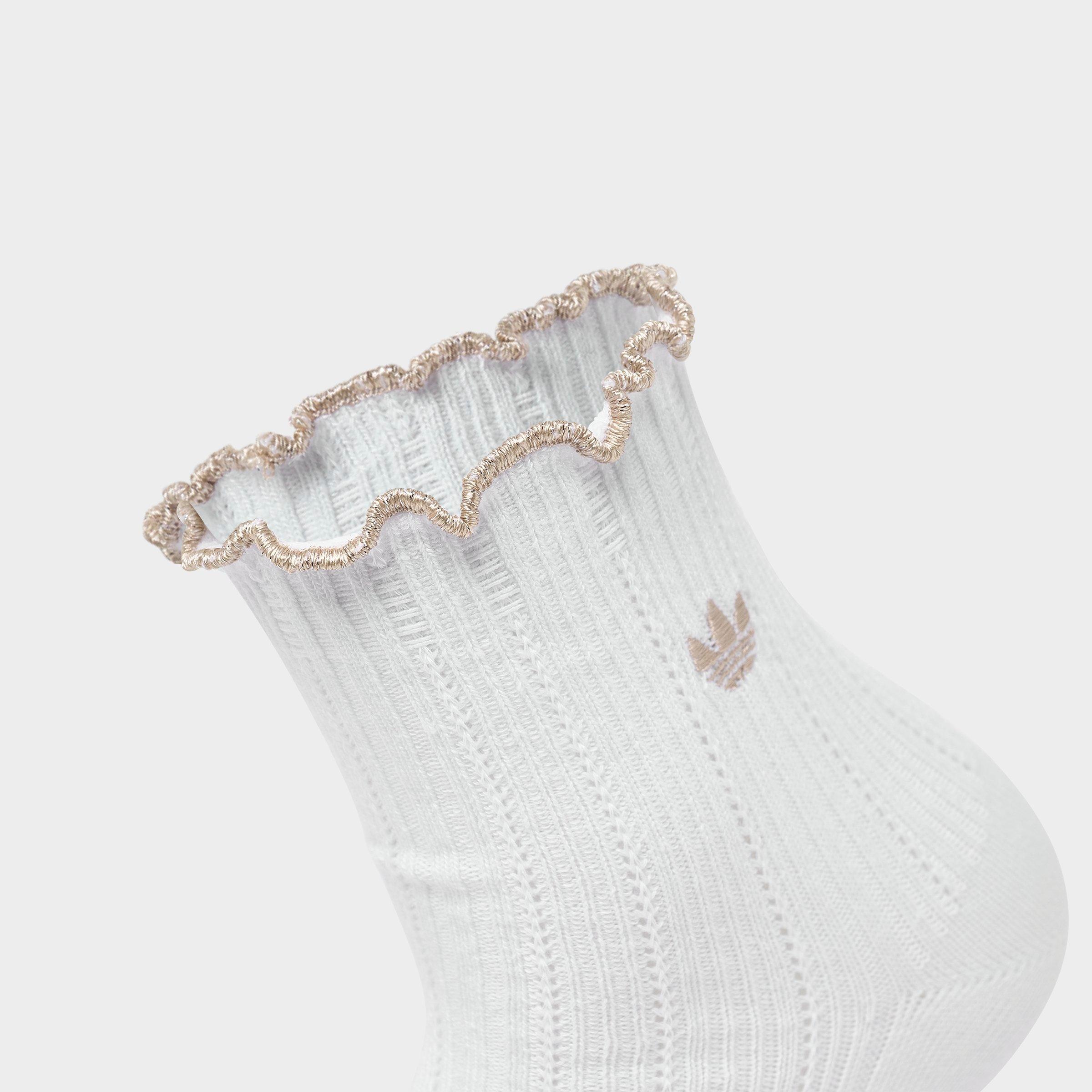 Women's adidas Originals Ruffle Quarter Socks (3-Pack) - White/Magic Mauve/Khaki Three