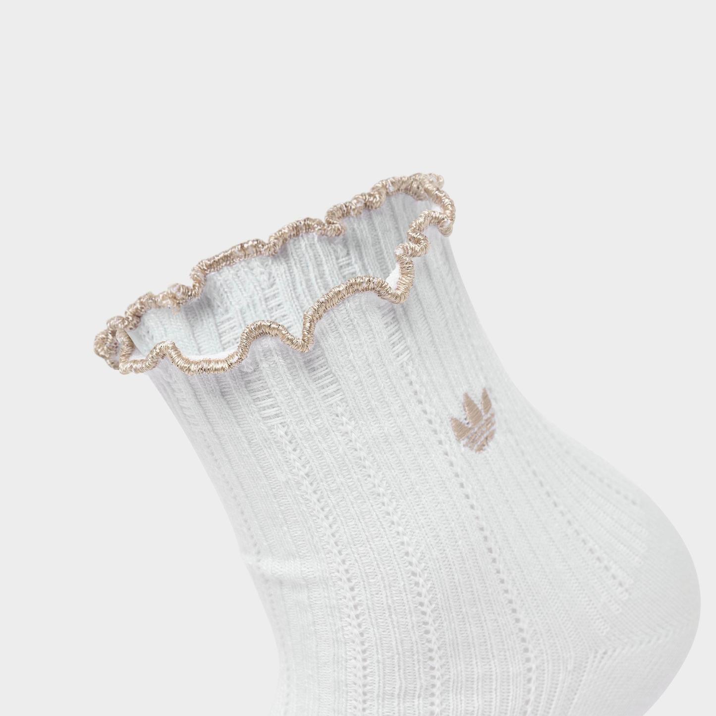 Women's adidas Originals Ruffle Quarter Socks (3-Pack) - White/Magic Mauve/Khaki Three