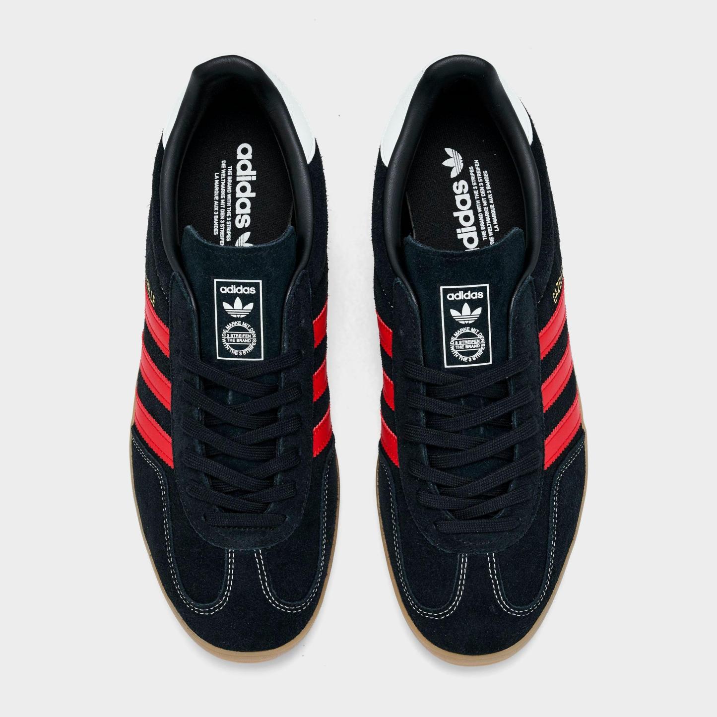 Men's adidas Originals Gazelle Indoor Casual Shoes - Core Black/Better Scarlet/Gum - Top view