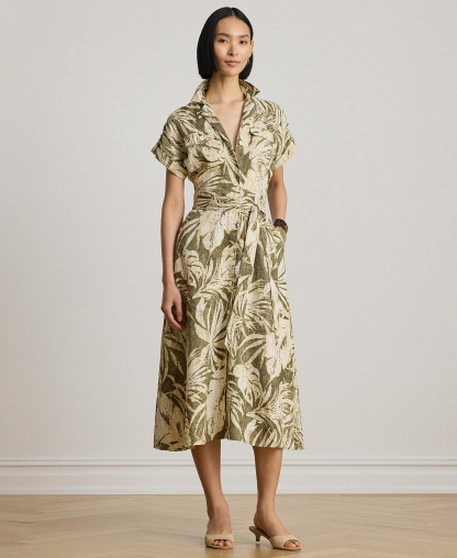 Lauren Ralph Lauren Women's Palm-Frond-Print Camp Collar Shirt-Dress - Olive Multi