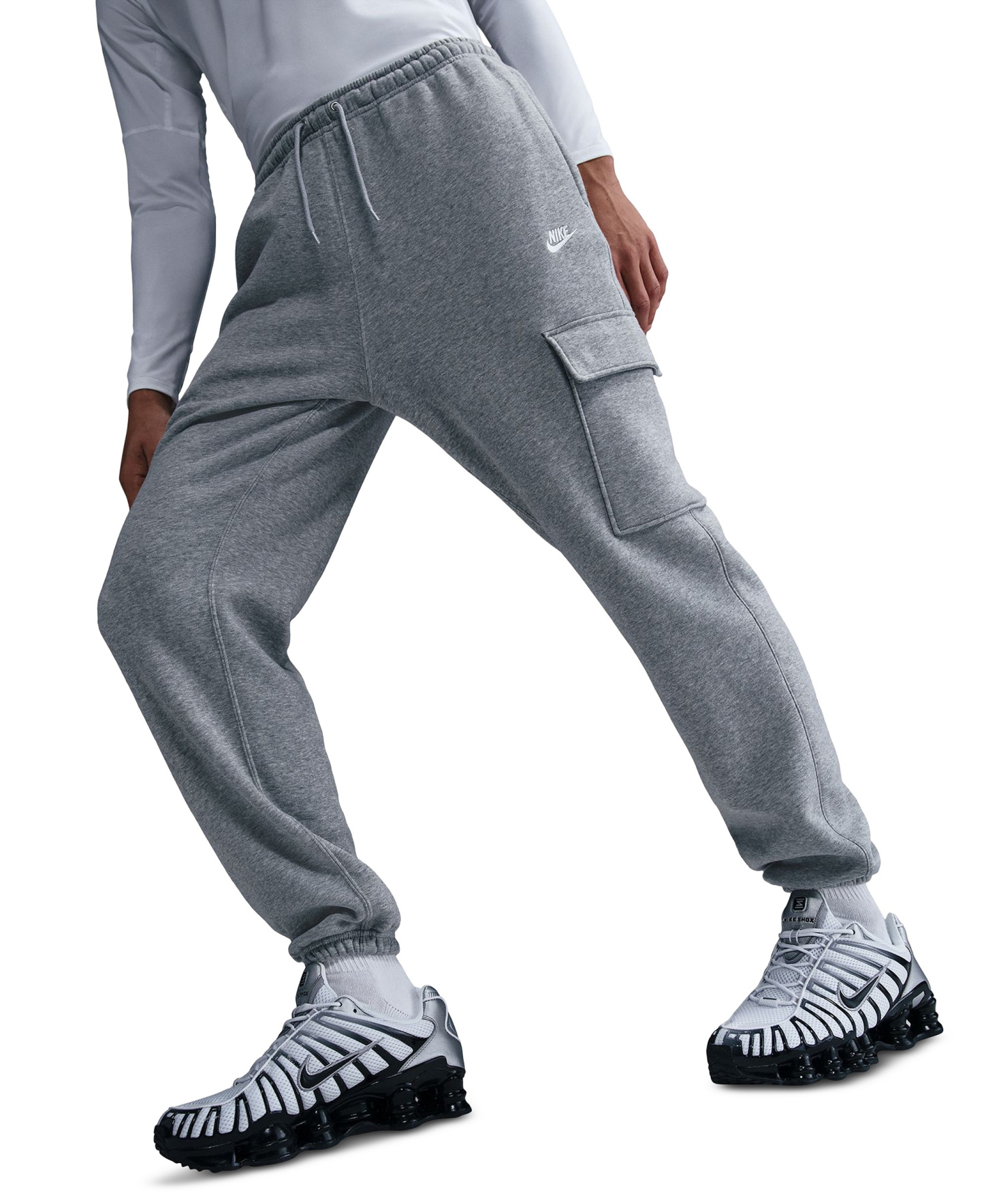 Nike Men's Club Fleece Cargo Regular-Fit Pants - Dark Gray Heather/lt Smoke Gray/White
