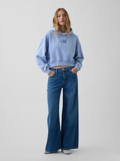 VintageSoft Crop Logo Hoodie - Air stream blue