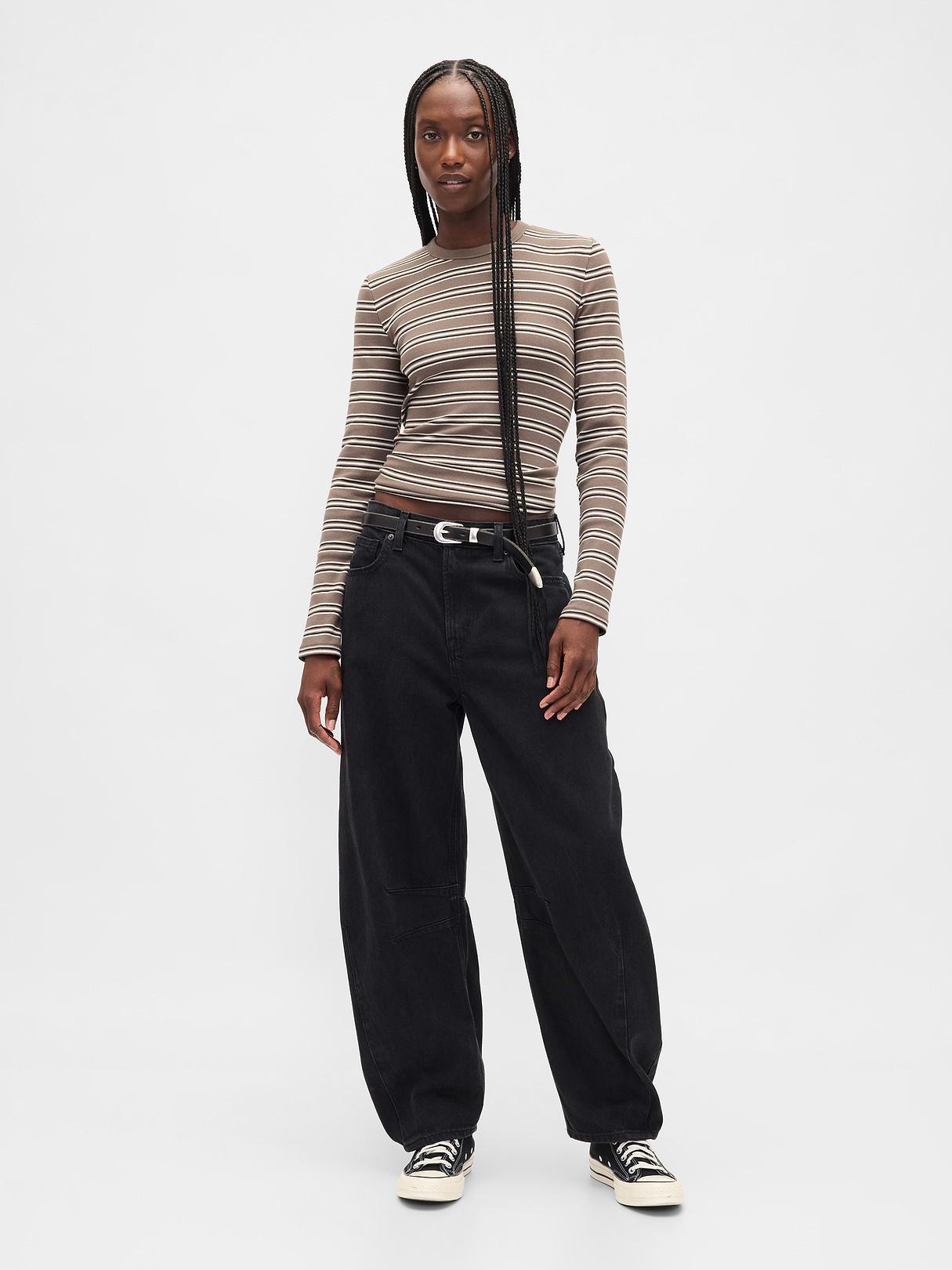 Modern Crewneck T-Shirt - Toasted almond brown stripe