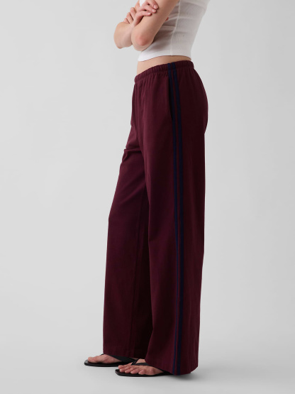 Knit Relaxed Track Pants - Noir red with navy stripe