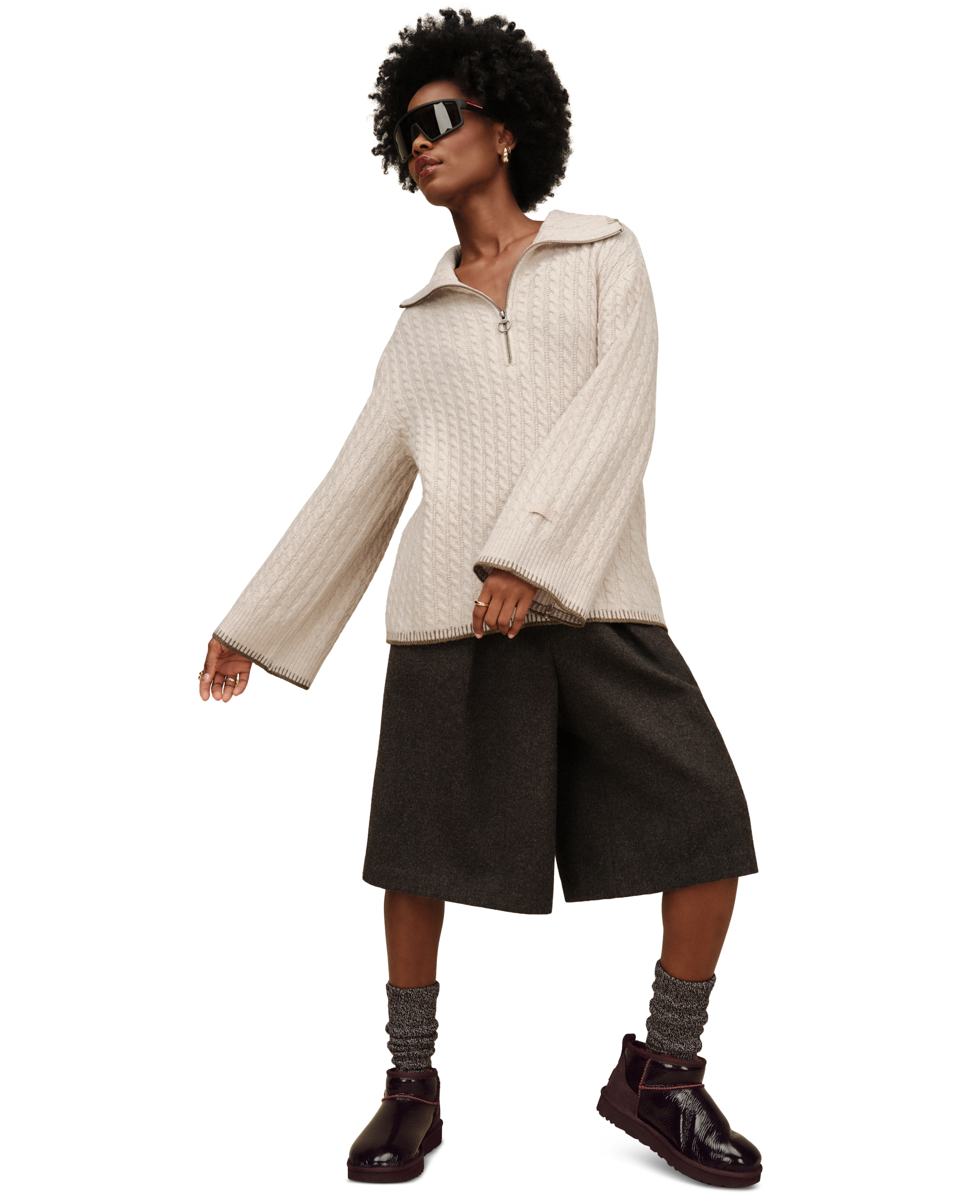 UGG® Women's Rylynn Quarter-Zip Cable-Knit Sweater - Beige