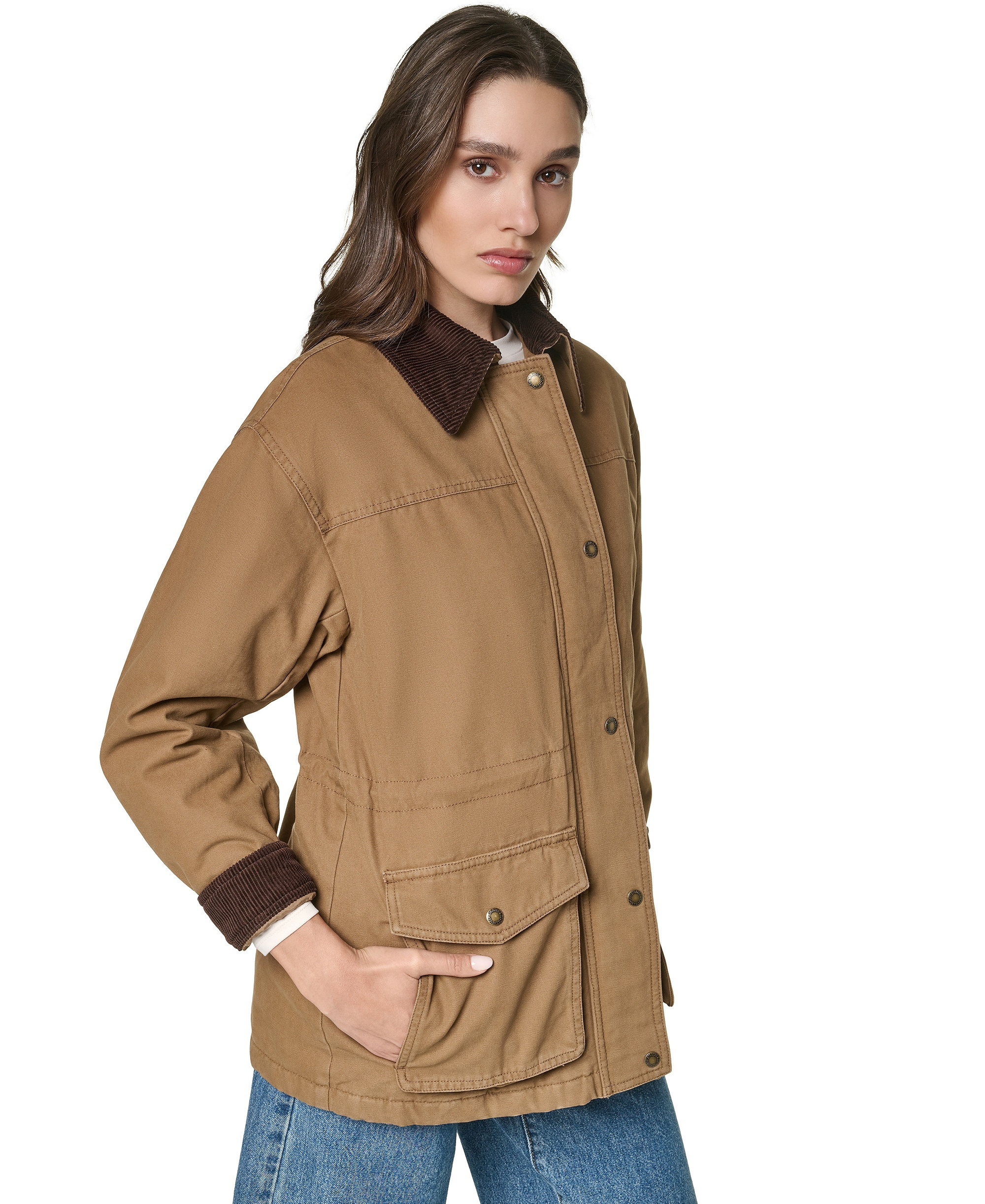 Levi's Women's Anorak Corduroy Collar Denim Coat - Brown