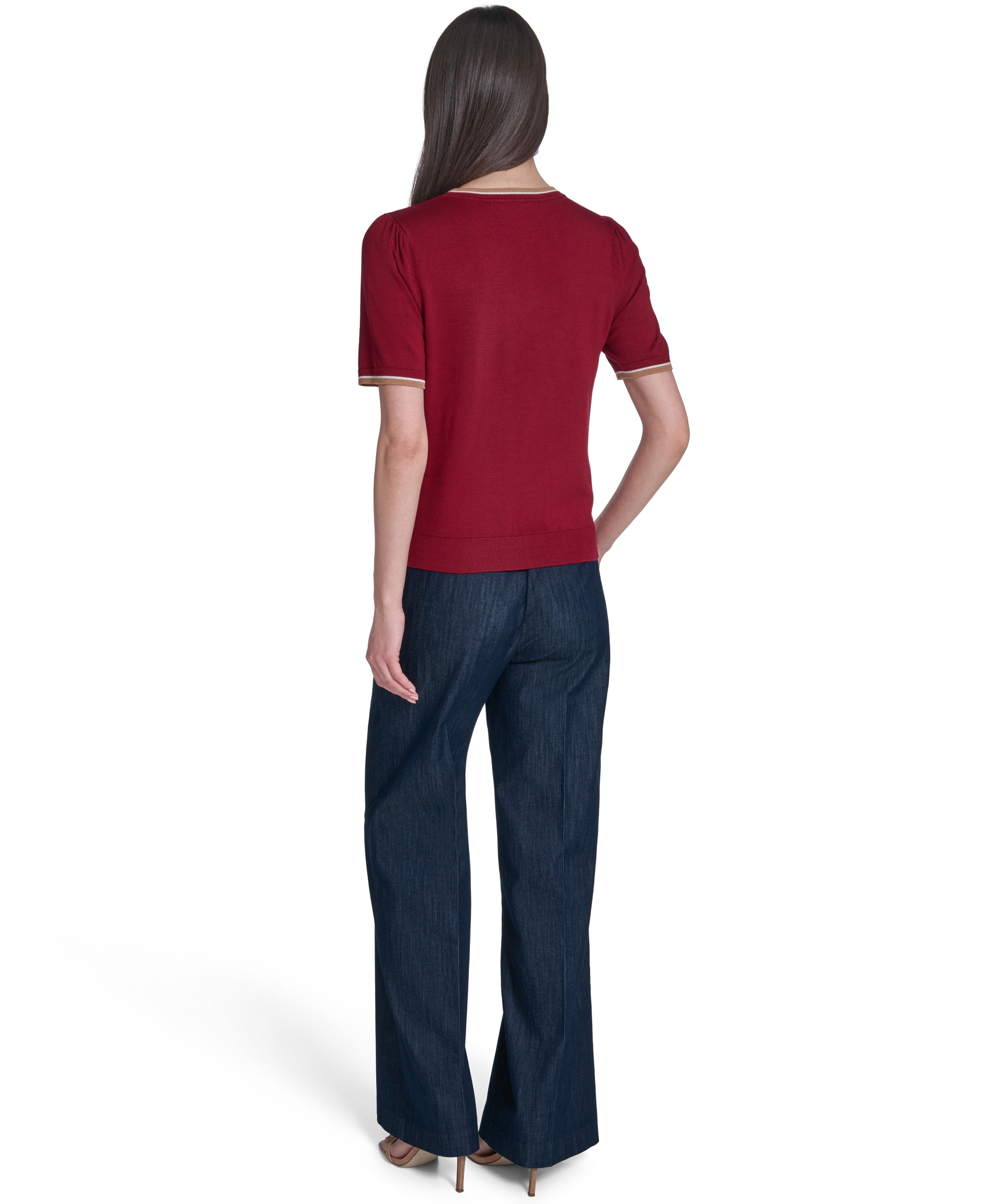 Tommy Hilfiger Women's Short-Sleeve Crewneck Sweater - Crimson Multi