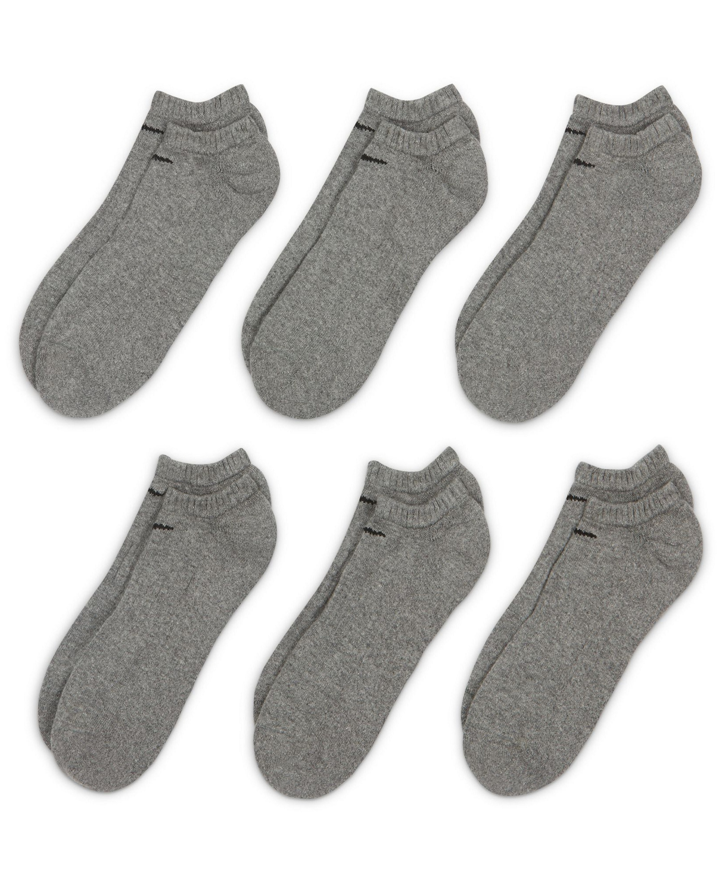 Nike Unisex Everyday Cushioned Training No-Show Socks, 6-Pack - Carbon Heather/Black