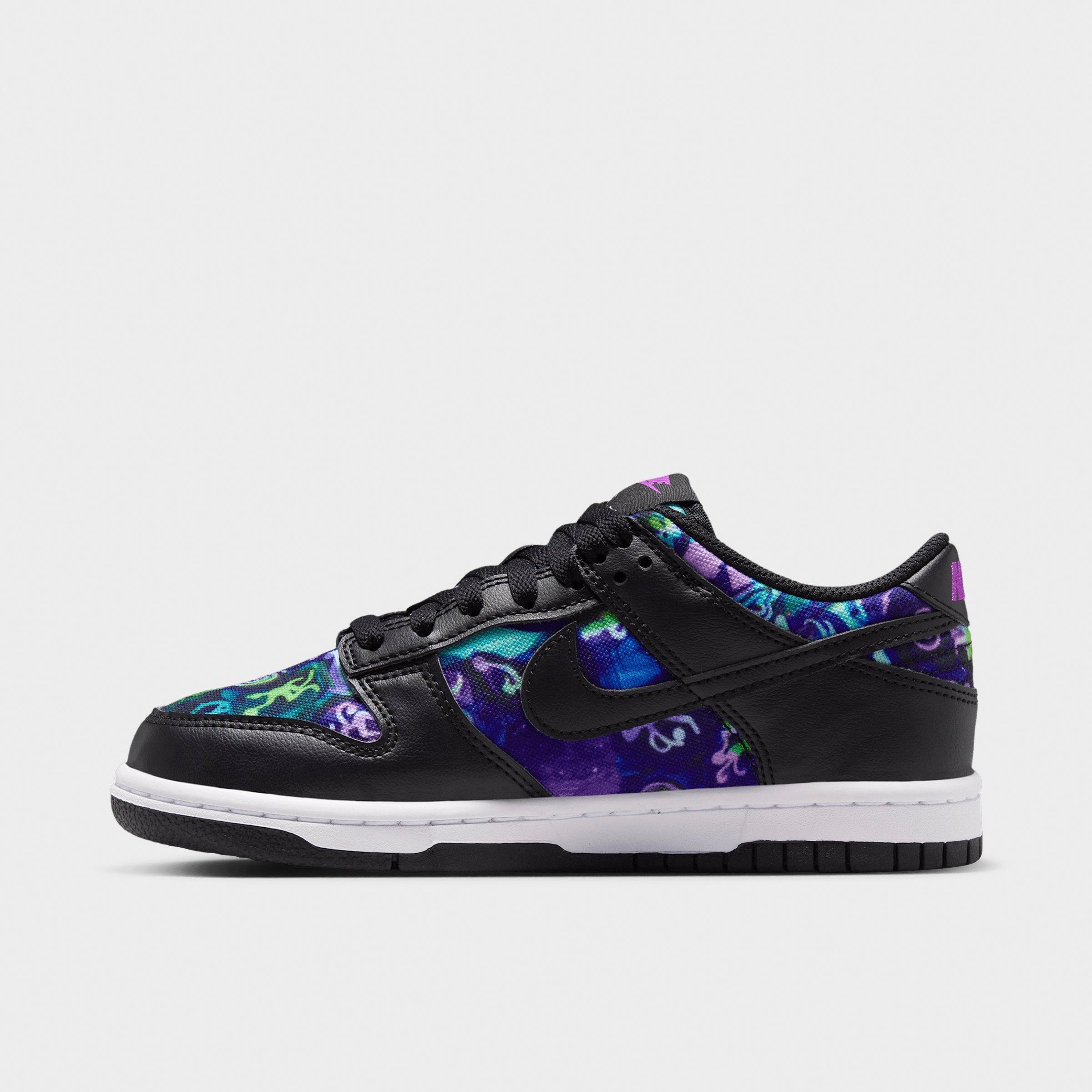 Big Kids' Nithtke Dunk Low Casual Shoes - Part 2 - Multi-Color/Vivid Purple/Metallic Silver/Black - Left shoe facing left. Outside of the shoe.