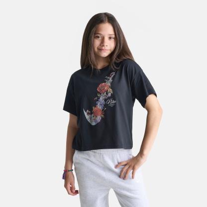 Girls' Big Kids' Nithtke Sportswear Essentials Bloom Boxy T-Shirt - Black/Wolf Grey