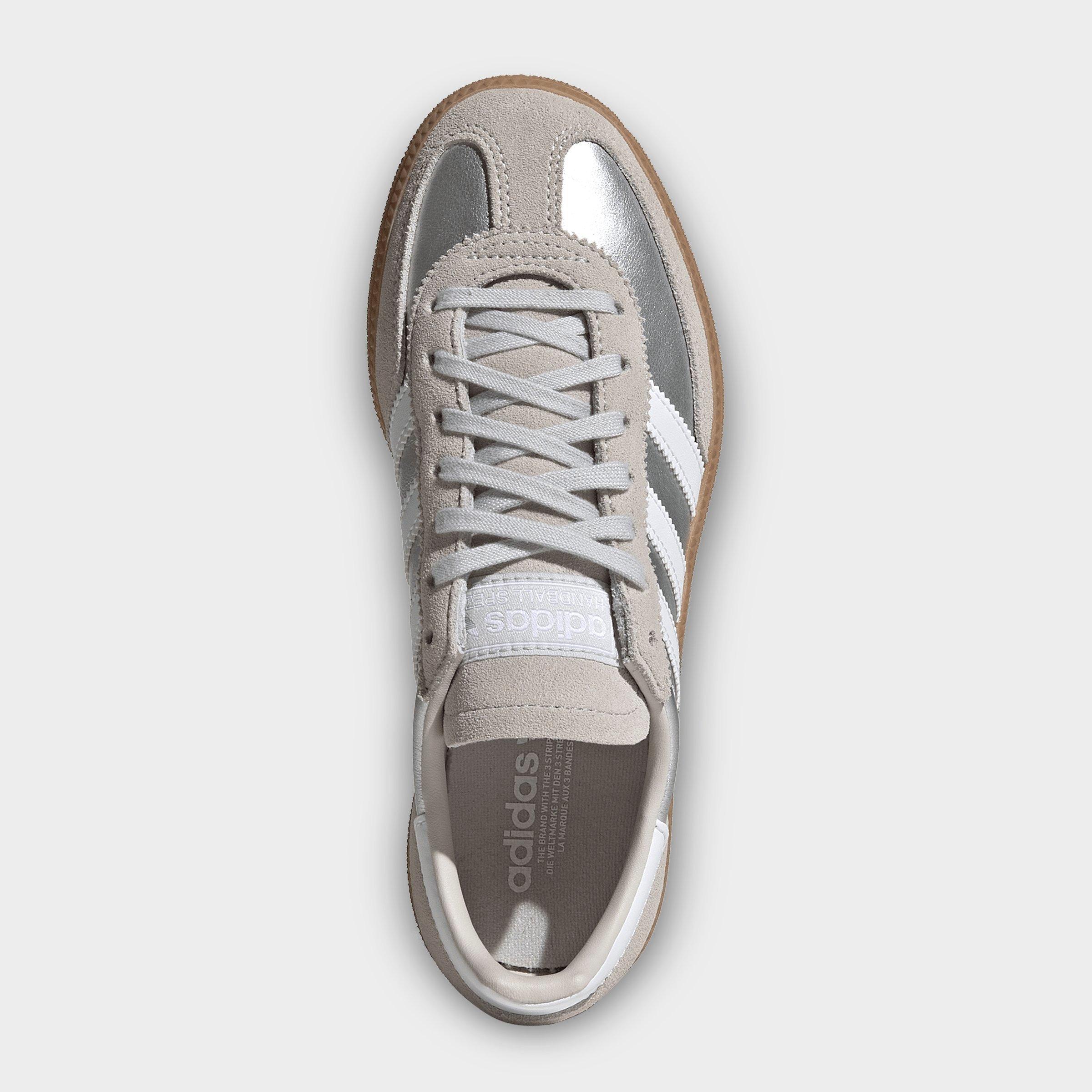 Big Kids' adidas Originals Handball Spezial Casual Shoes - Part 1 - Silver Metallic/White/Gum - Top view