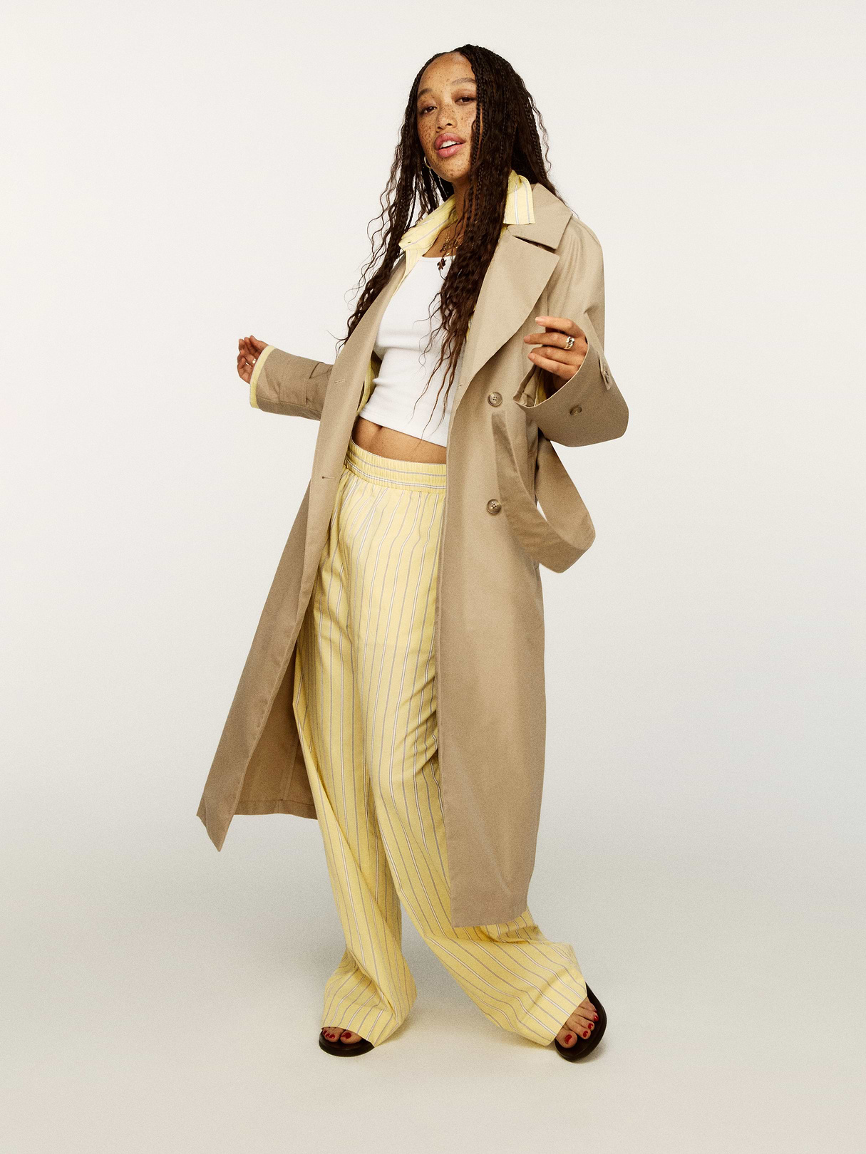 Organic Cotton Poplin Stripe Big Shirt - Yellow stripe