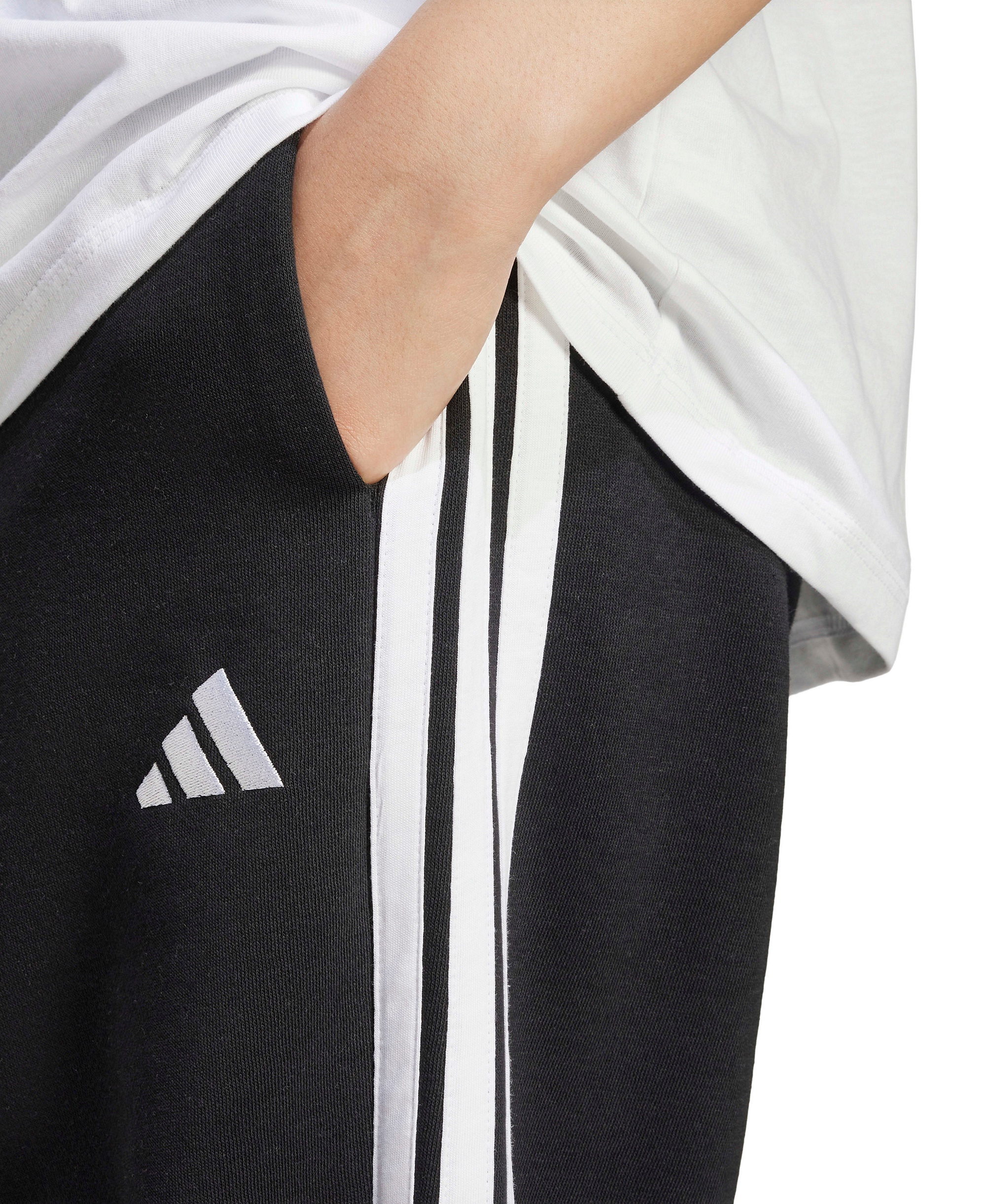 adidas Women's Essentials 3-Stripes Pull-On Fleece Loose Pants - Black/White