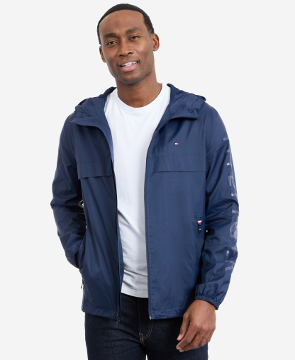 Tommy Hilfiger Men's Hooded Windbreaker Jacket - Navy