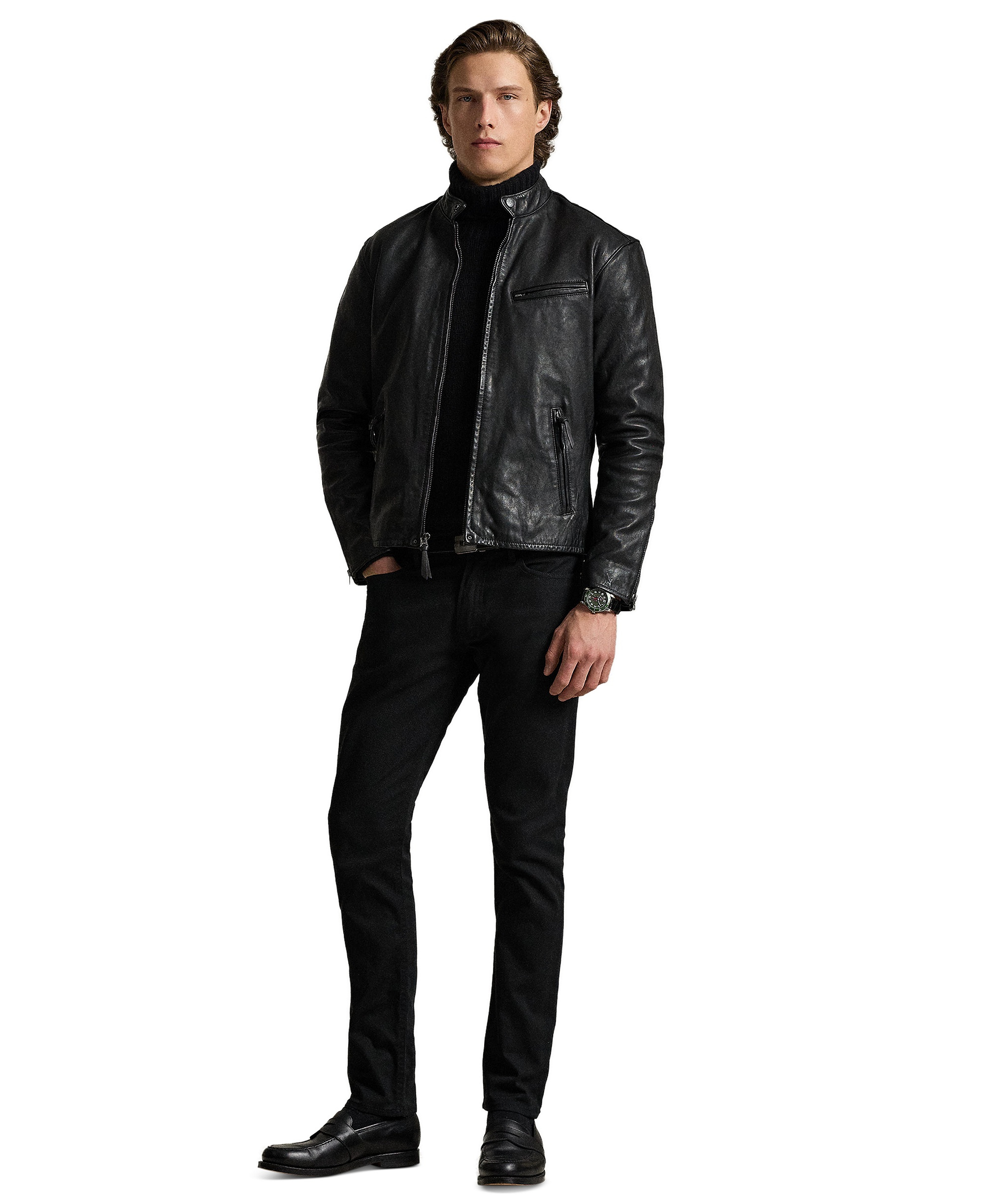 Polo Ralph Lauren Men's Café Racer Leather Jacket - Polo Black
