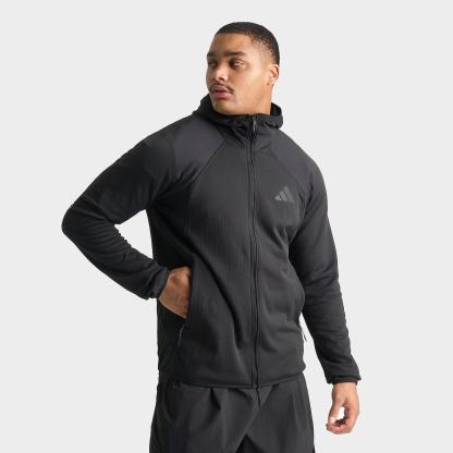 Men's adidas TERREX Xperior Climawarm+ Ventknit Fleece Full-Zip Hooded Jacket - Black