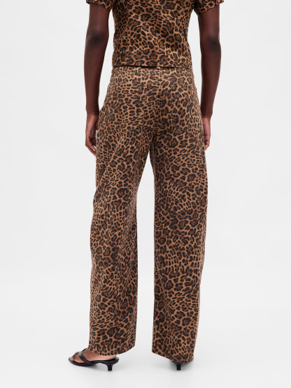 High Rise Barrel Jeans - Leopard brown