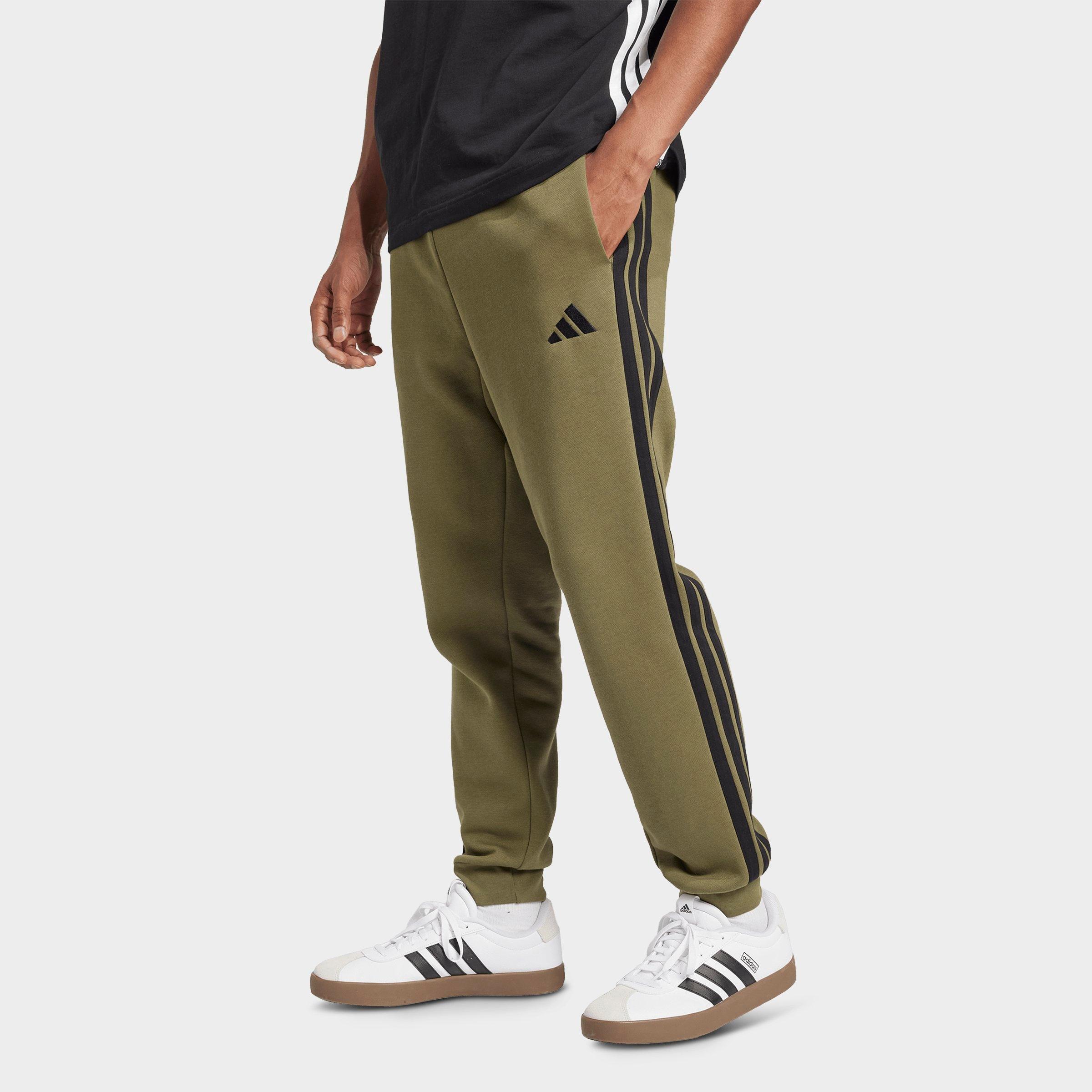 Men's adidas Essentials 3-Stripes Fleece Jogger Pants - Olive Strata/Black