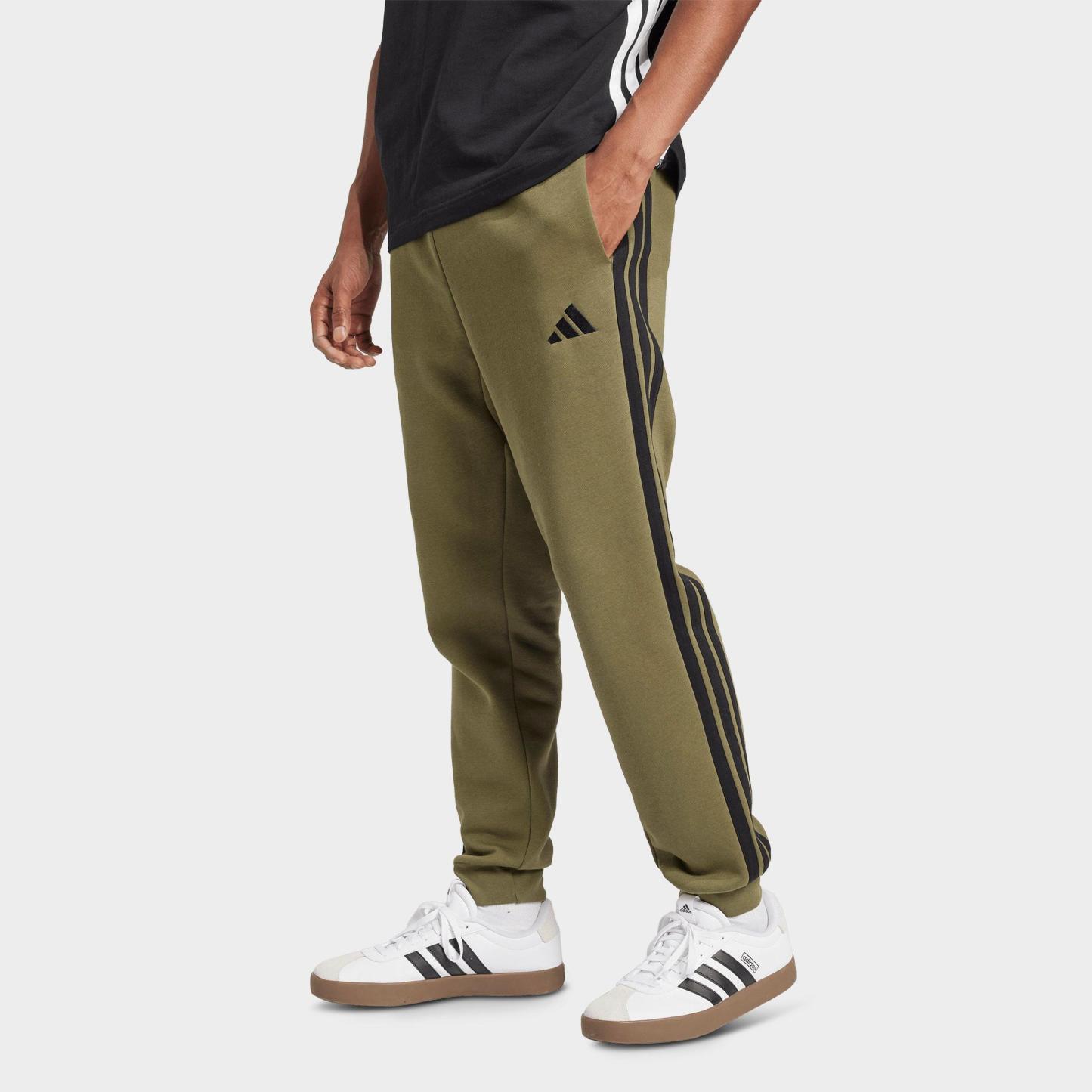 Men's adidas Essentials 3-Stripes Fleece Jogger Pants - Olive Strata/Black