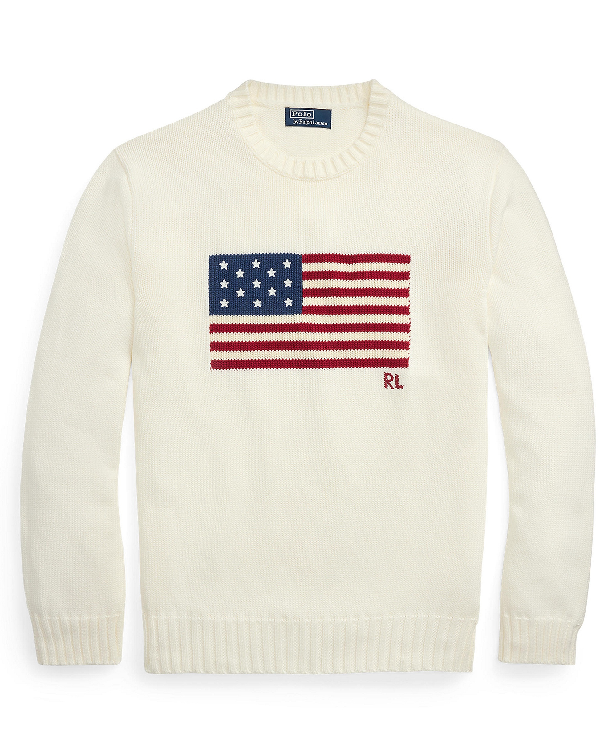 Polo Ralph Lauren Unisex The Iconic Flag Sweater - Deckwash White