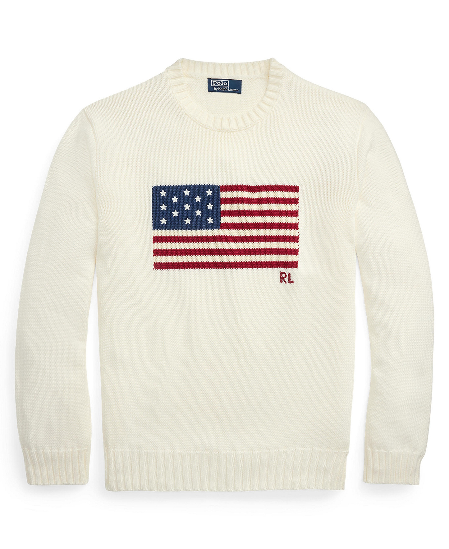 Polo Ralph Lauren Unisex The Iconic Flag Sweater - Deckwash White