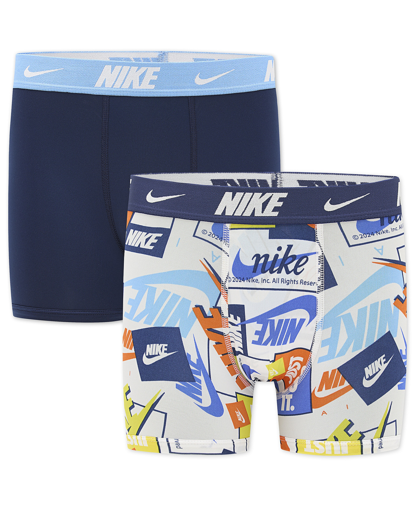 Nike Boys' 8-20 Printed Boxer Briefs, 2-Pack - White/Navy